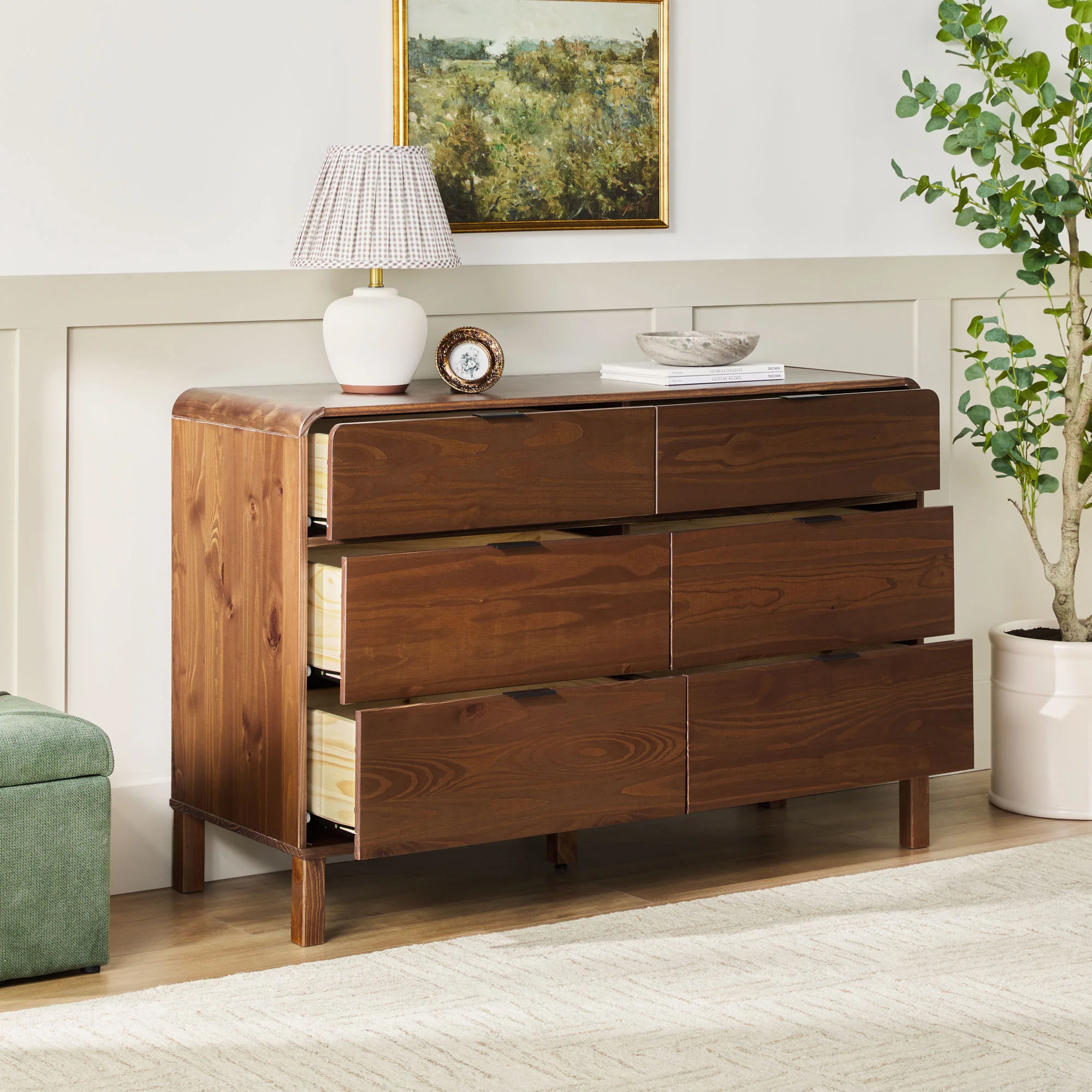 Elias 6-Drawer Contemporary Dresser with Curved Top
