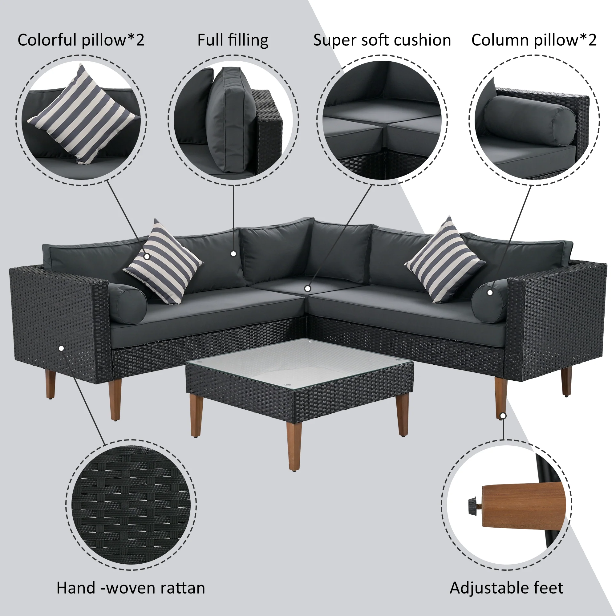 Walker Edison | Black 4-pieces Outdoor Wicker Sofa Set