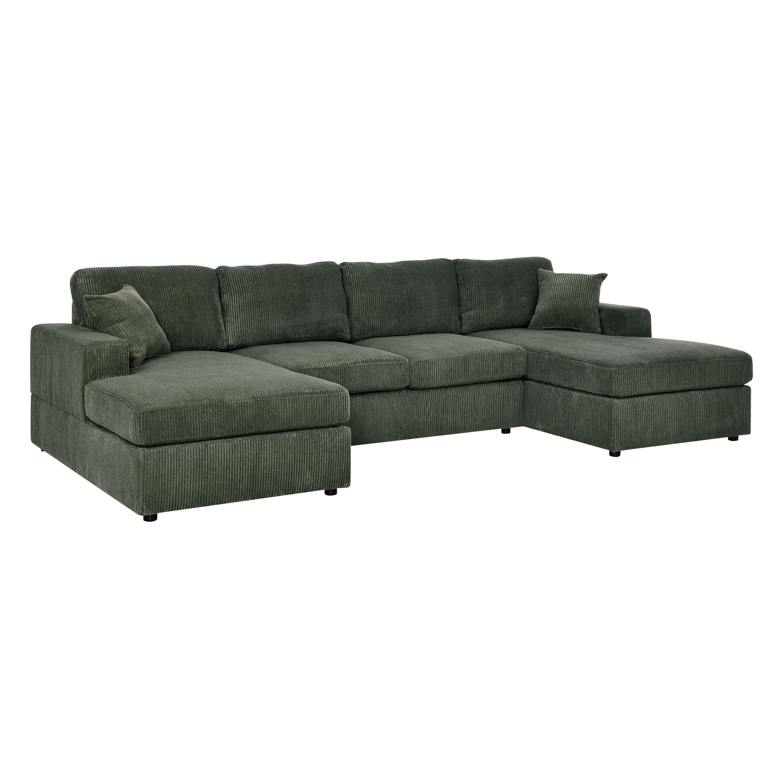 Walker Edison | Coastal Green Corduroy Double-Chaise Cloud Sectional Sofa