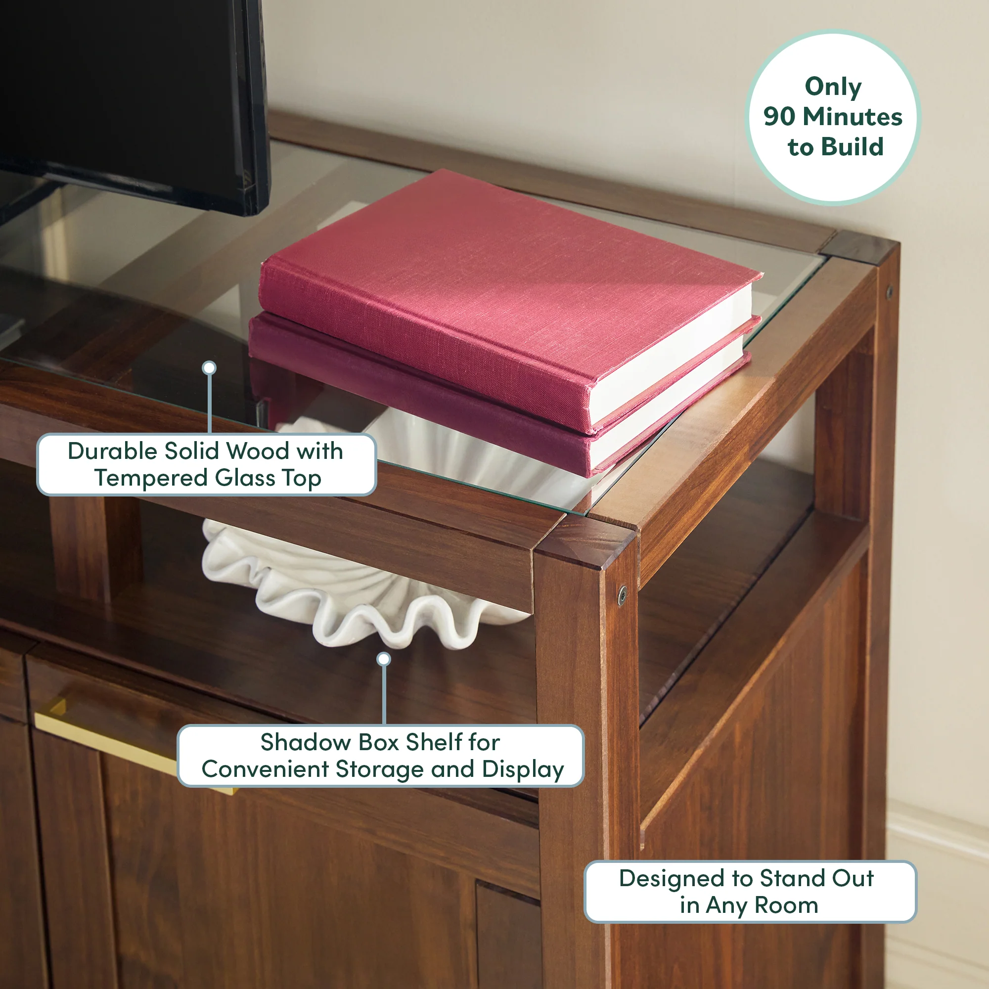 Isla Modern TV Stand with Glass Top