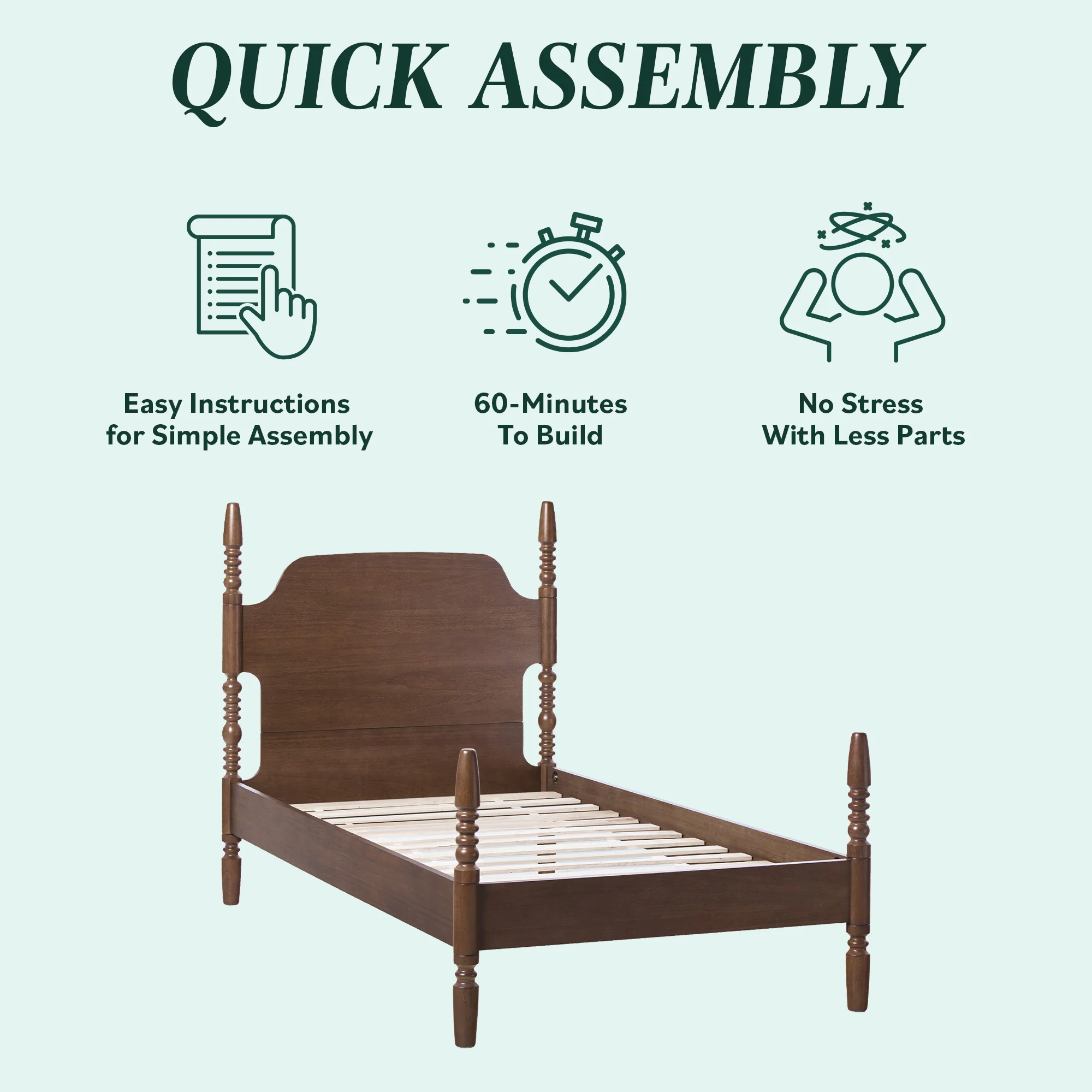 Traditional Vivienne Easy Assembly Solid Wood Twin Bedframe