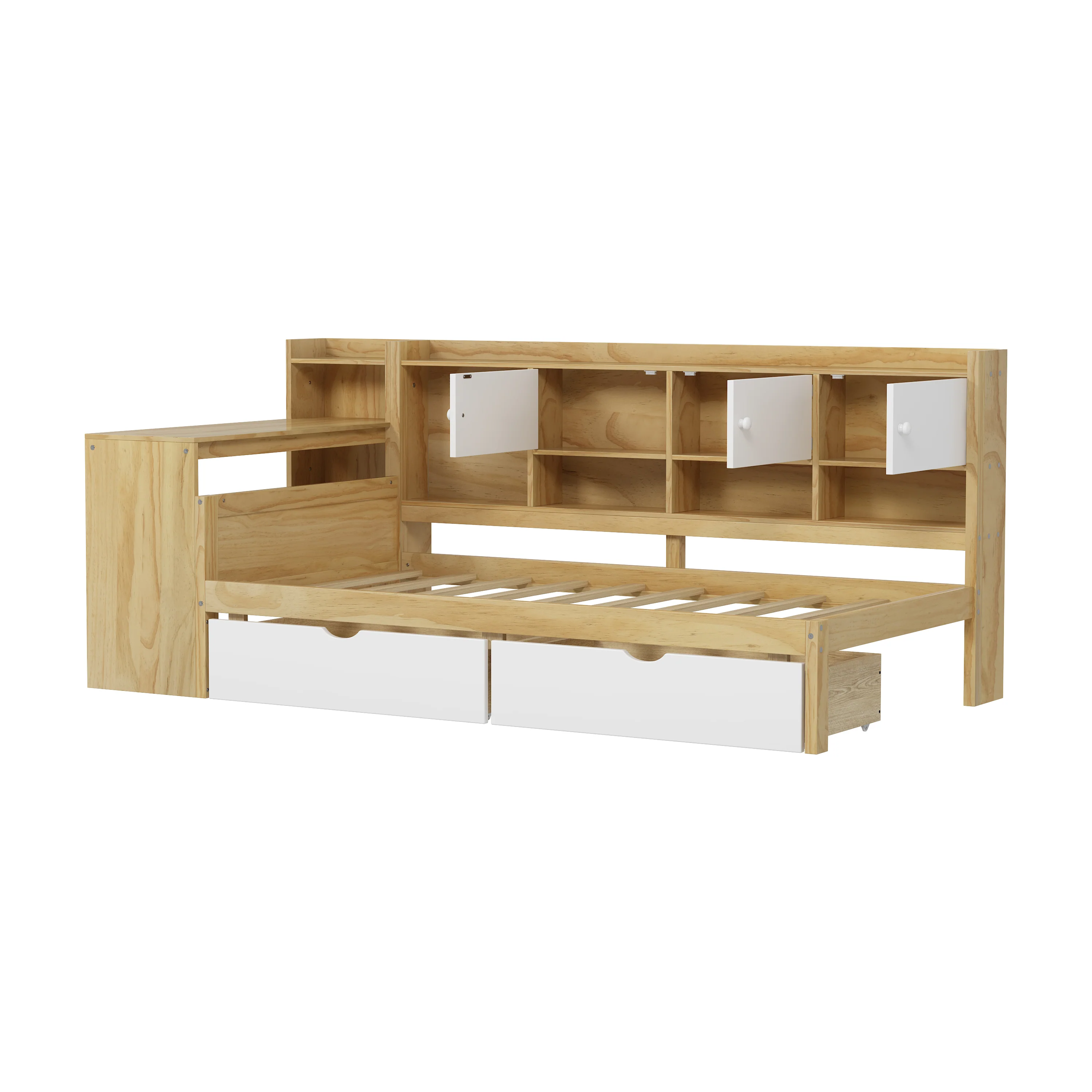 Walker Edison | Multi-Functional Wooden L-Shape Daybed with Storage Cabinets and Drawers