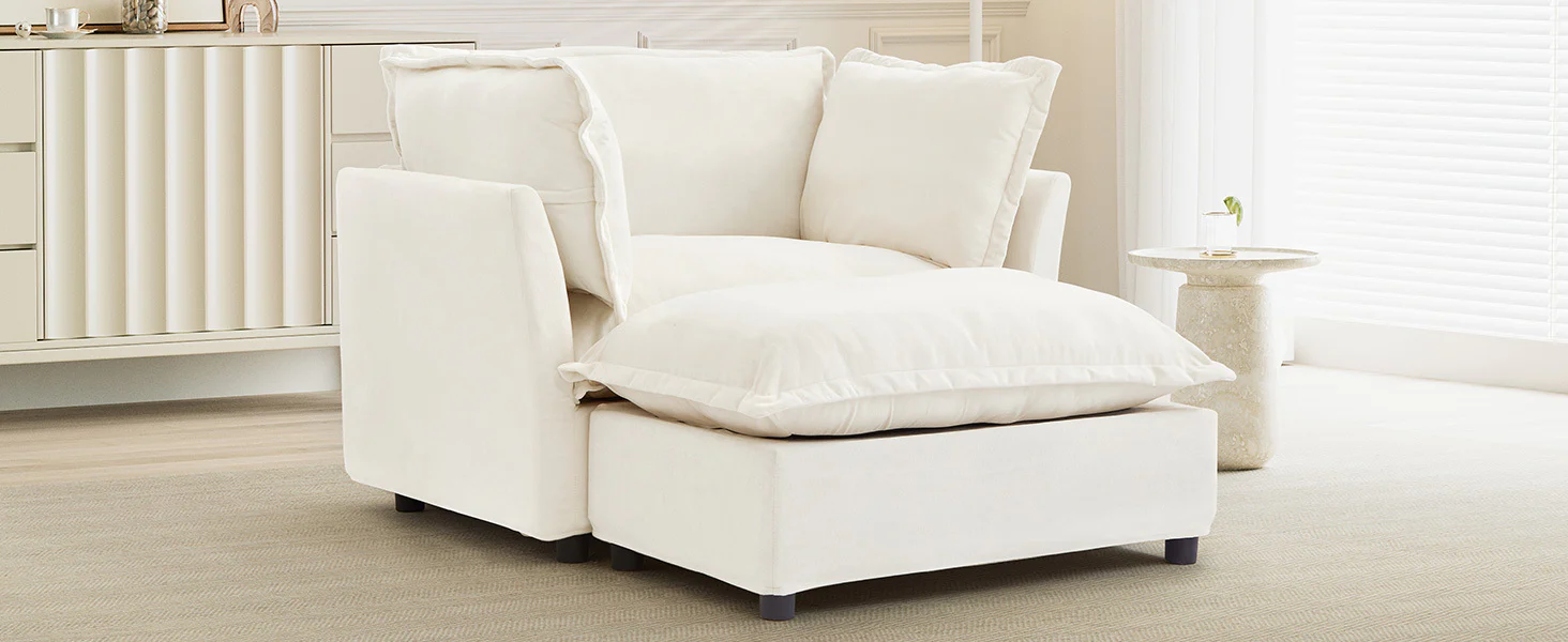 Walker Edison | Cozy Modern Chenille Armchair with Ottoman