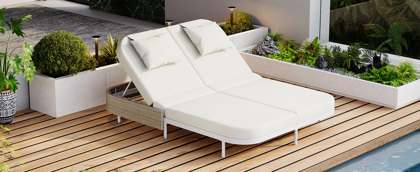 Walker Edison | Minimalist Outdoor Patio Rattan Adjustable Daybed