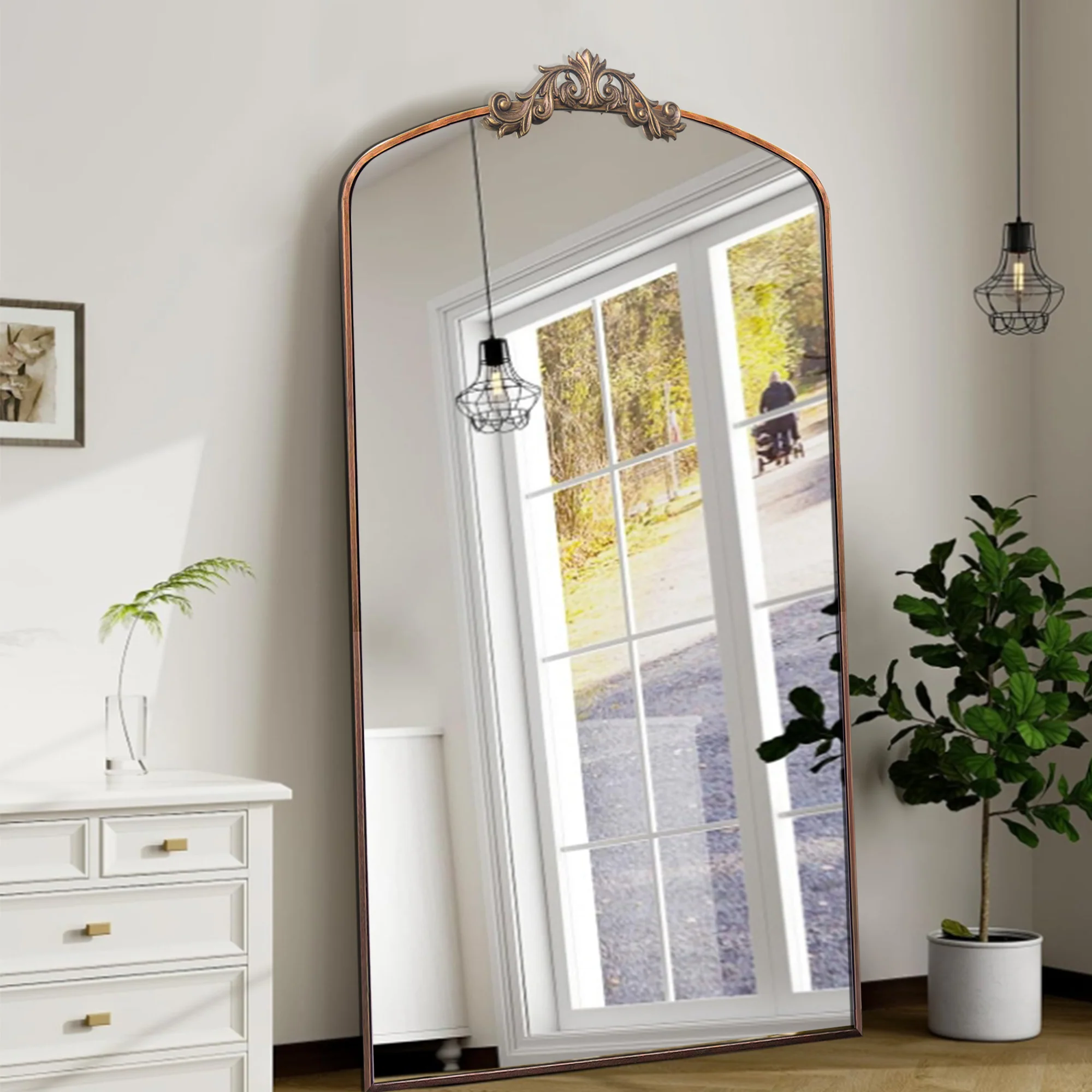 Walker Edison | Vintage Ornate Arched Full Length Mirror