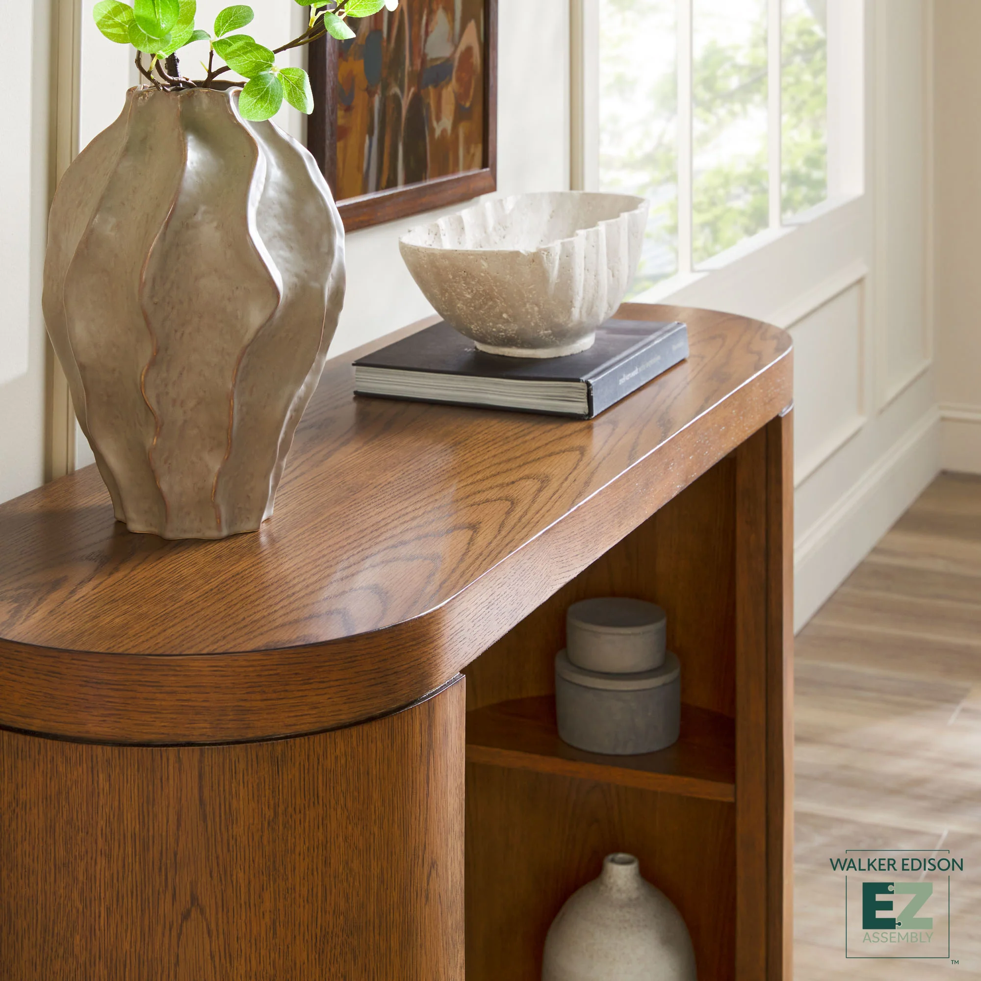 Maya 48 Modern Easy Assembly Oak Wood Veneer Console Entry Table with Storage