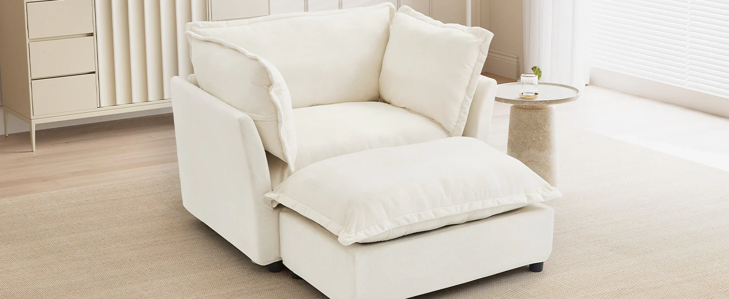 Walker Edison | Cozy Modern Chenille Armchair with Ottoman