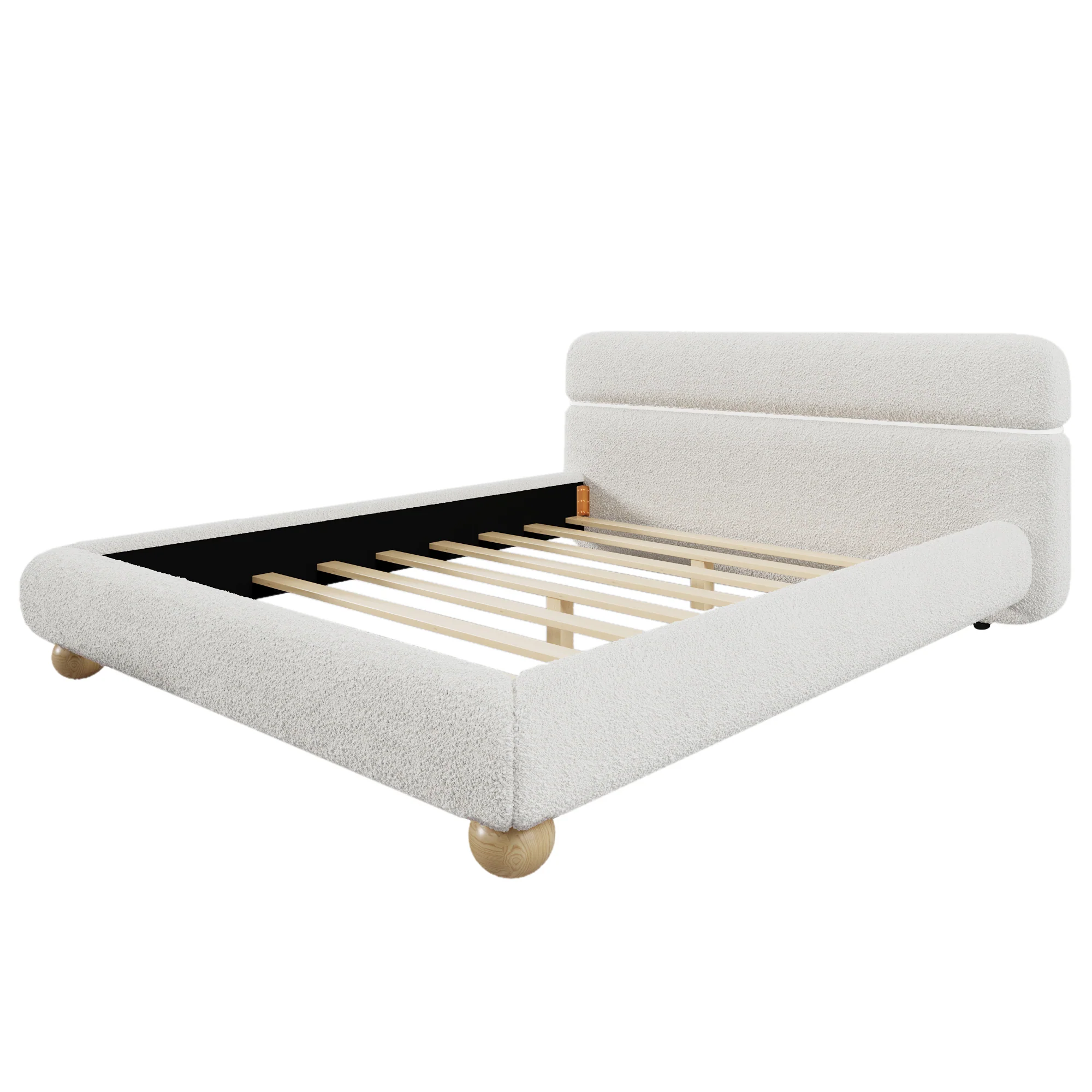 Walker Edison | Contemporary Boucle Queen Bedframe with Solid Round Legs