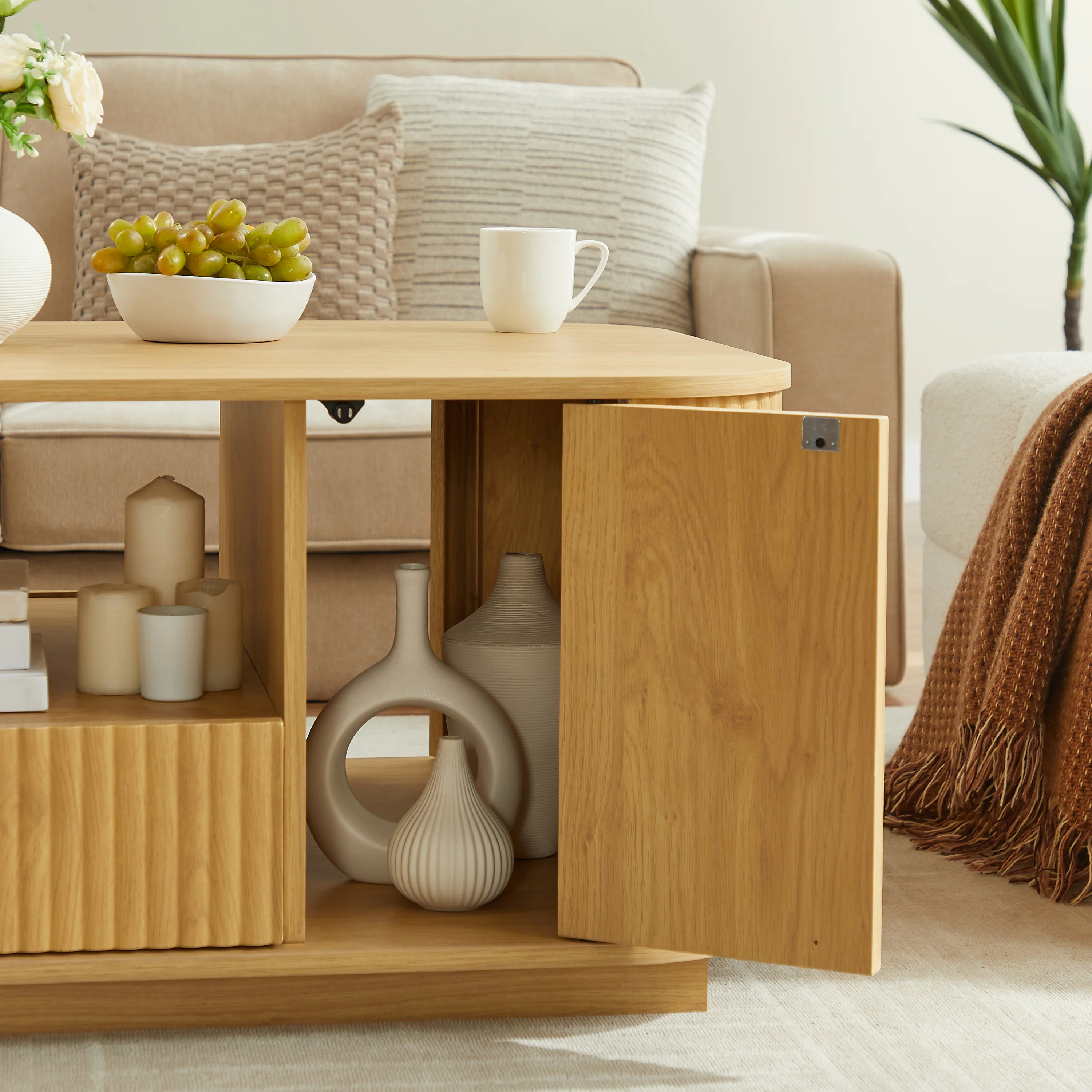 Walker Edison | Reeded Modern Curve Design Storage Coffee Table