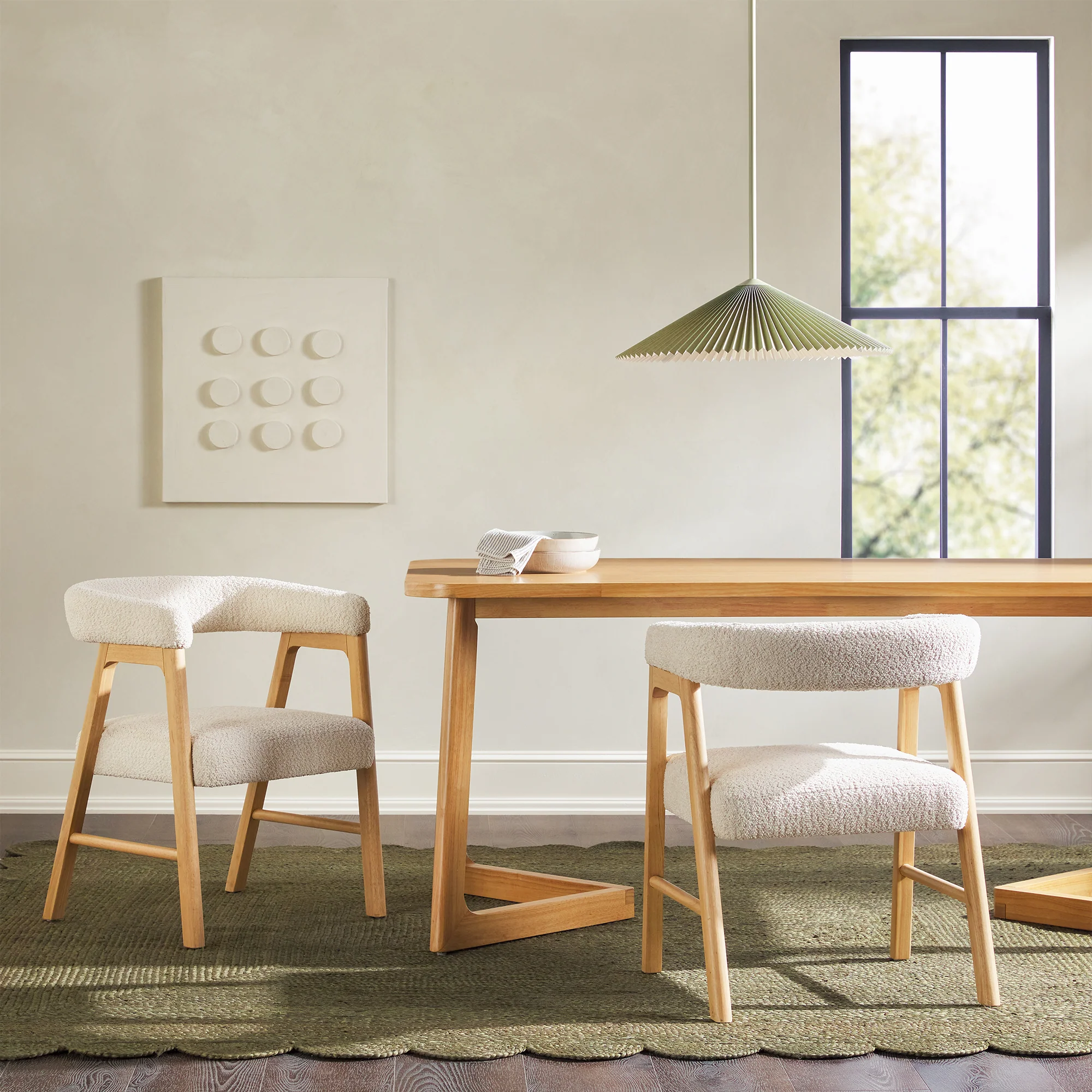 Ezra Modern Solid Wood Dining Chair with Boucle Upholstery (Set of 2)