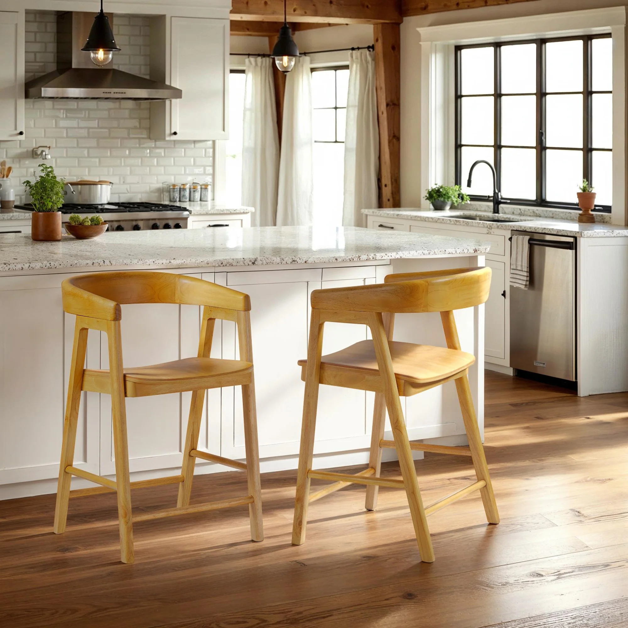 Ezra Modern Solid Wood Rounded Back Single Counter Stool