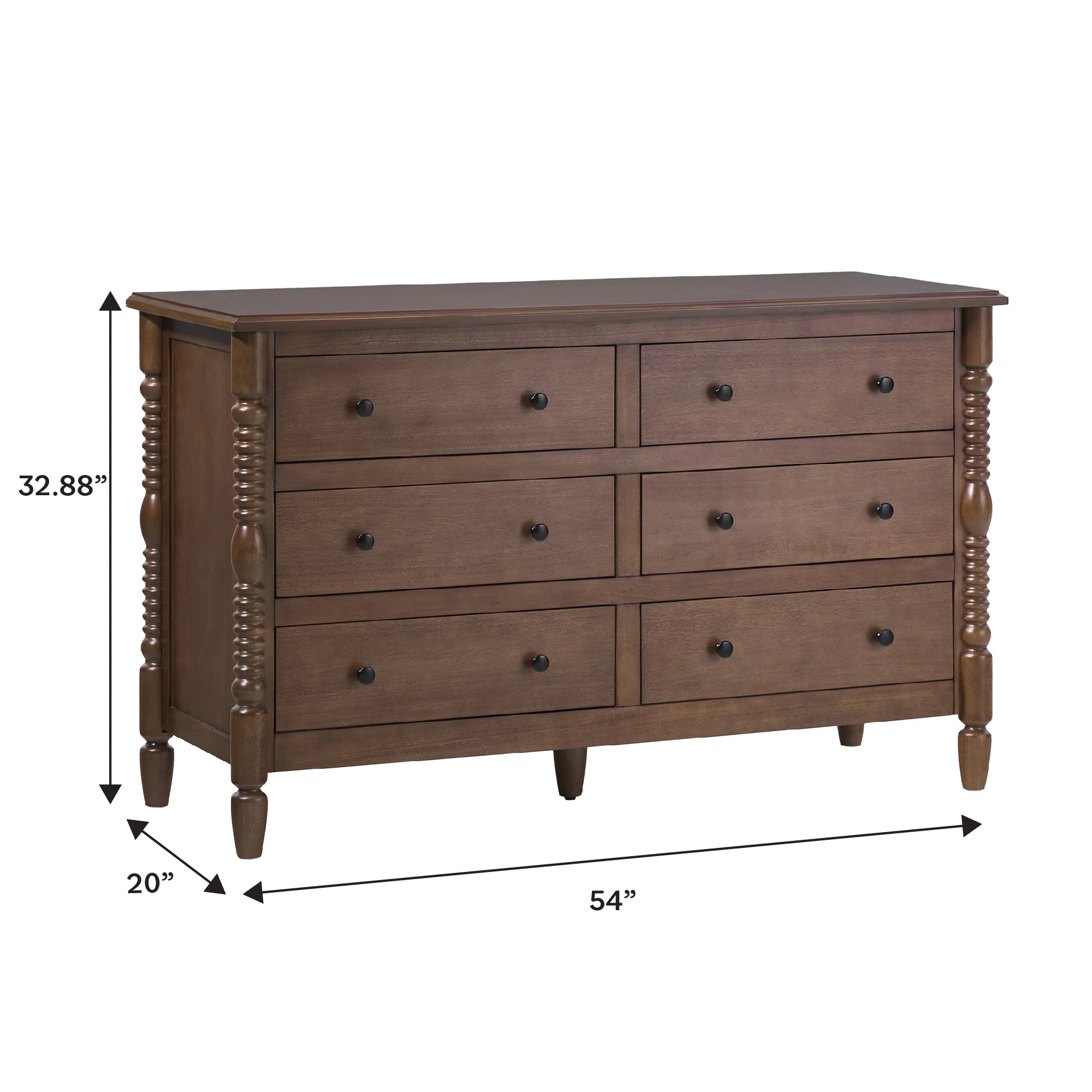 Traditional Vivienne 6-Drawer Easy Assembly Solid Wood Dresser