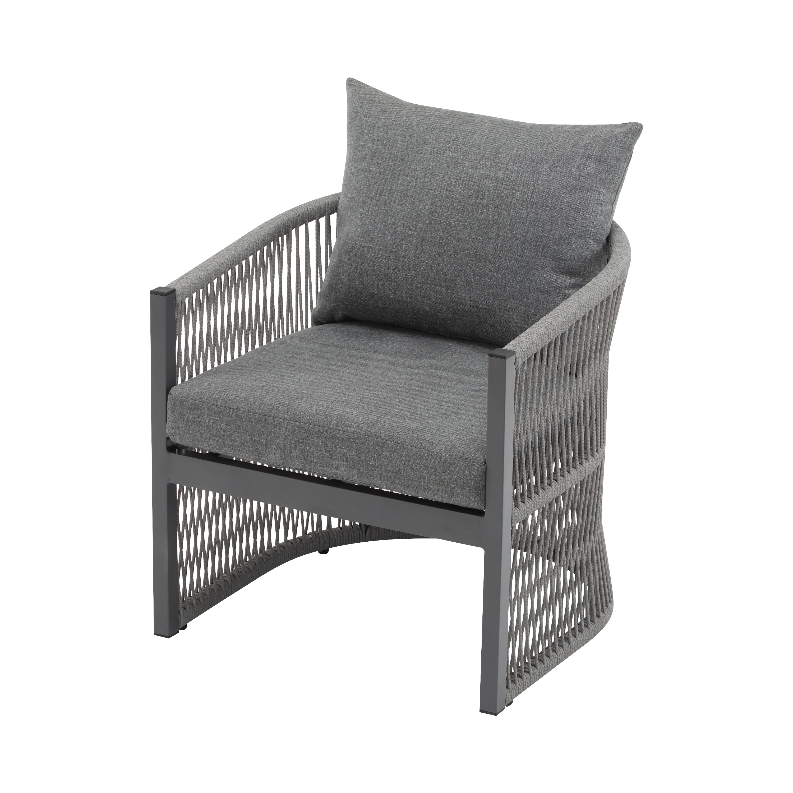 Walker Edison | Stylish Rope-Weave Gray Curved Outdoor Chairs Set of 2