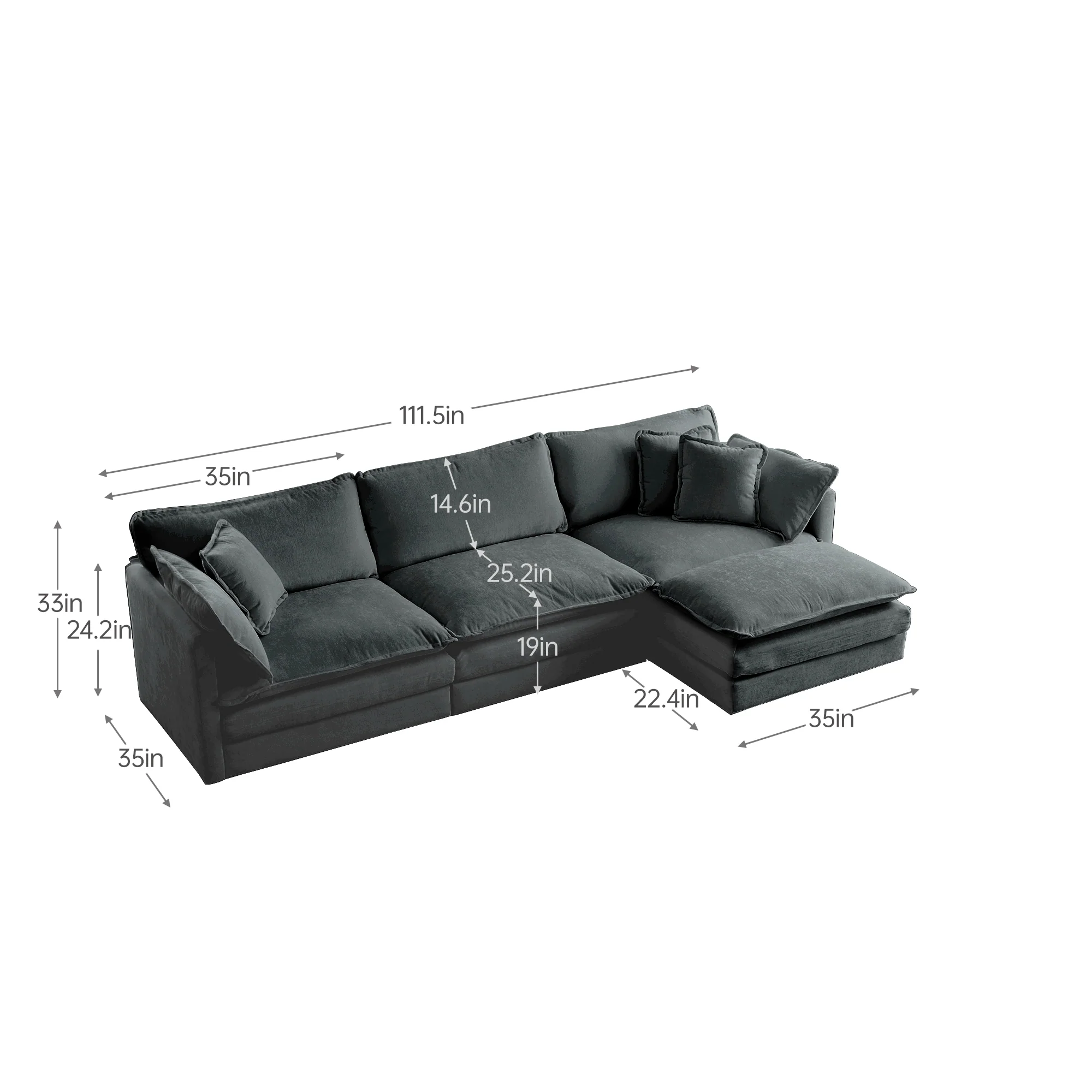 Walker Edison | Comfy Modular Cloud L Shaped Sectional Sofa With Ottoman