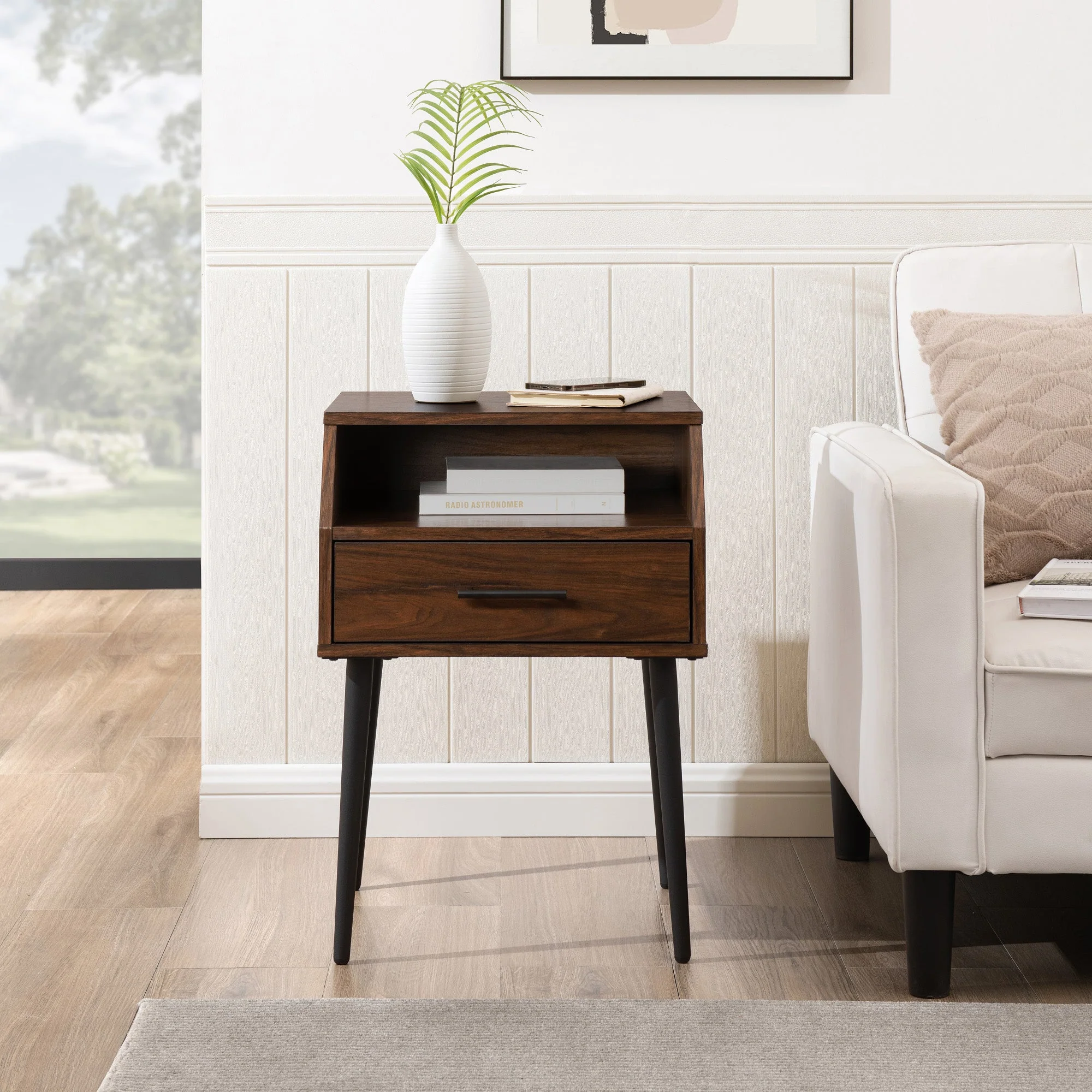 18 1-Drawer Contemporary Side Table with Open Storage