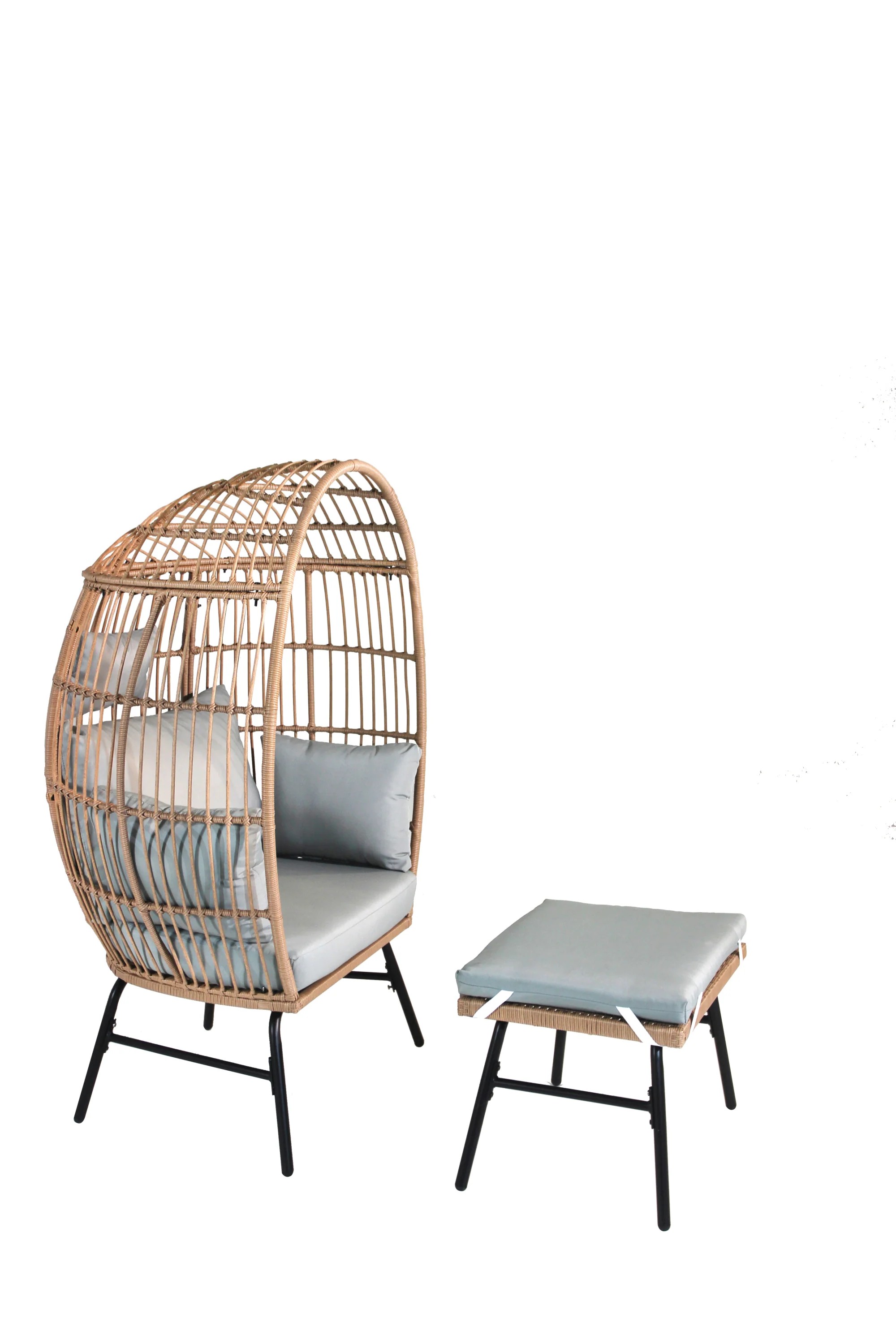 Walker Edison | Outdoor Garden Wicker Egg Chair And Footstool Set
