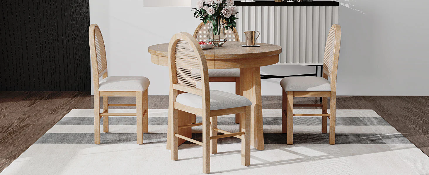 Walker Edison | Extendable 5-Piece Round Dining Table Set for 4