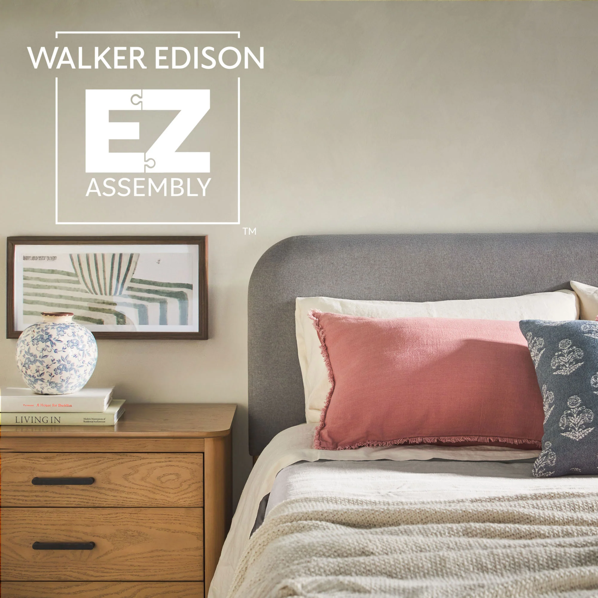 Annette Contemporary Upholstered Headboard Curved Wood Bed Frame