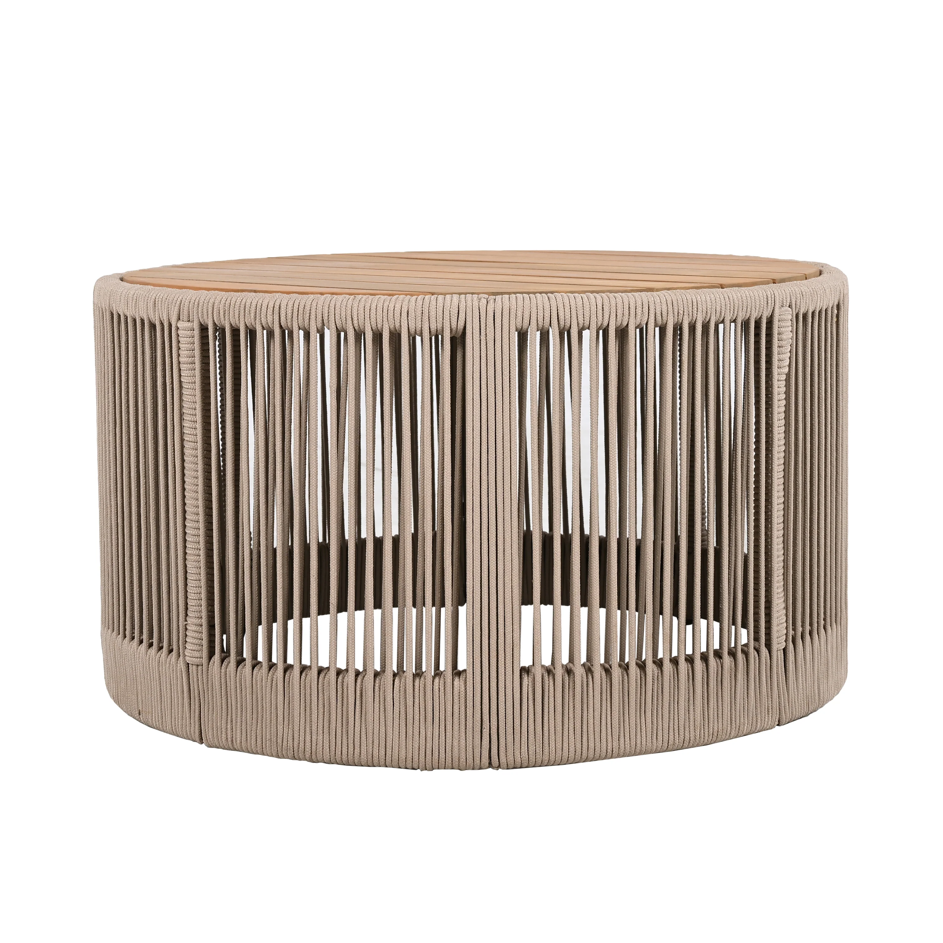 Walker Edison | Modern Woven Rope Design Coffee Table and Side Table Set of 2