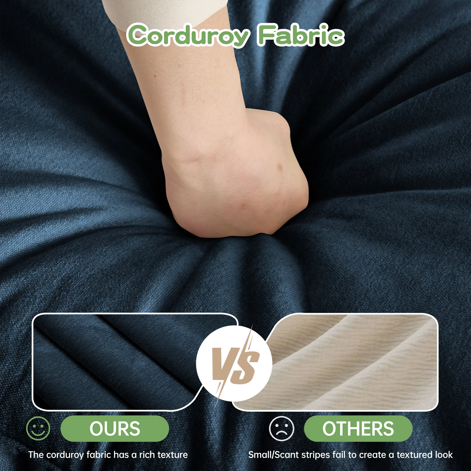 Walker Edison | Deep Seat Blue Slipcovered Loveseat Sofa with Two Ottomans