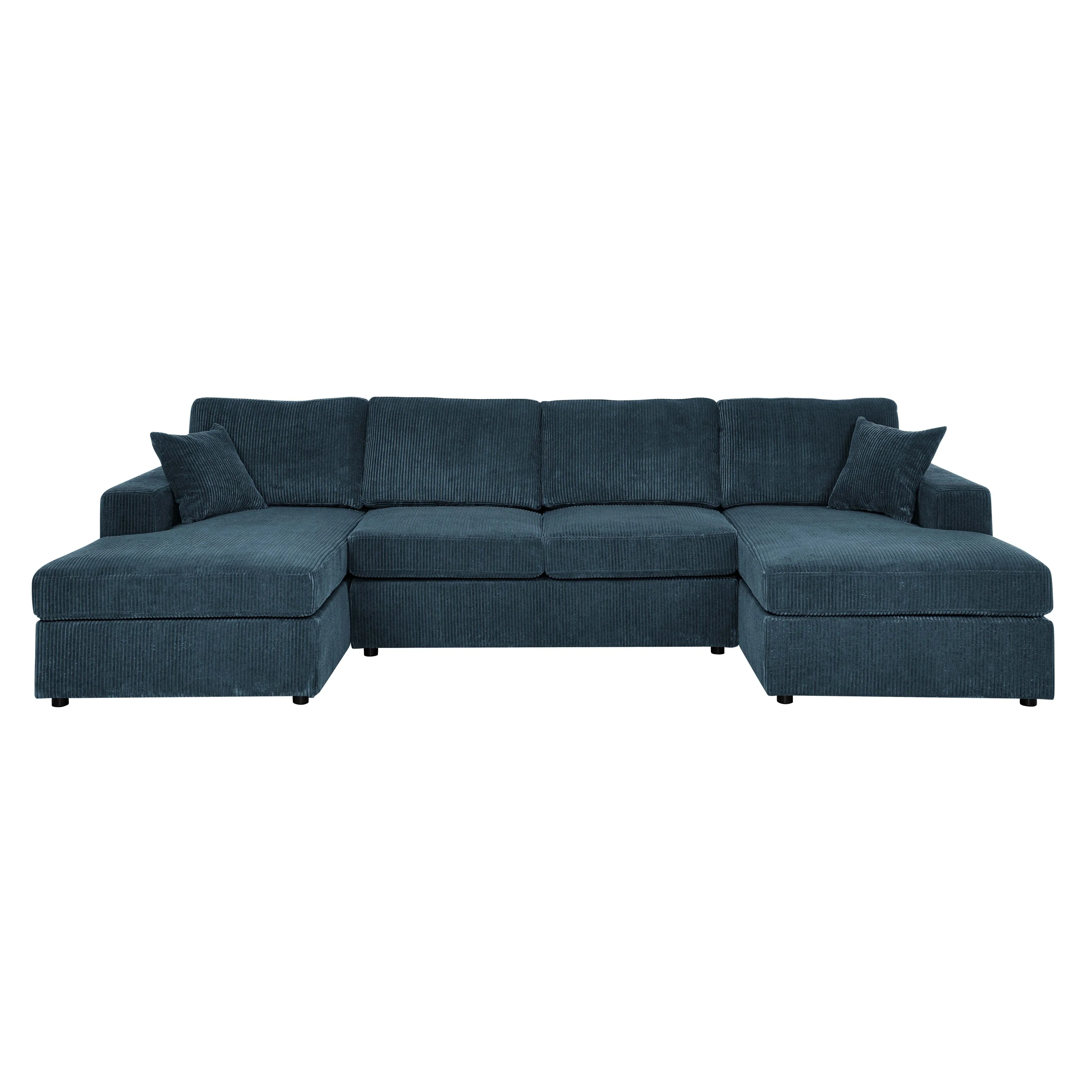 Walker Edison | Coastal Teal Corduroy Double Chaise Cloud Sectional Sofa