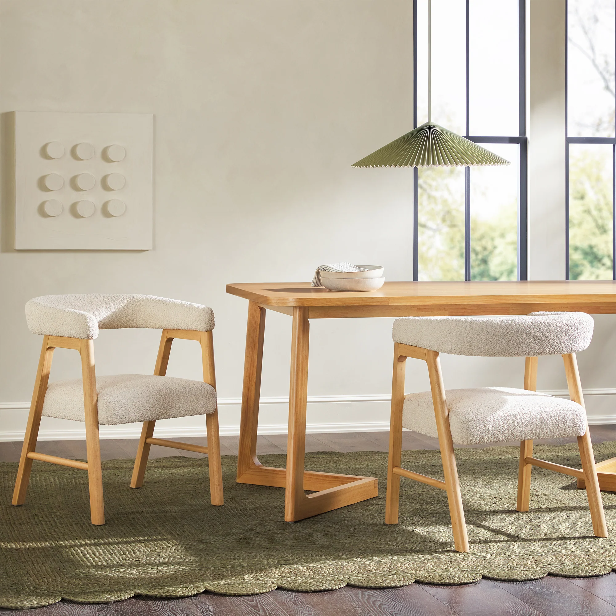 Ezra Modern Solid Wood Dining Chair with Boucle Upholstery (Set of 2)