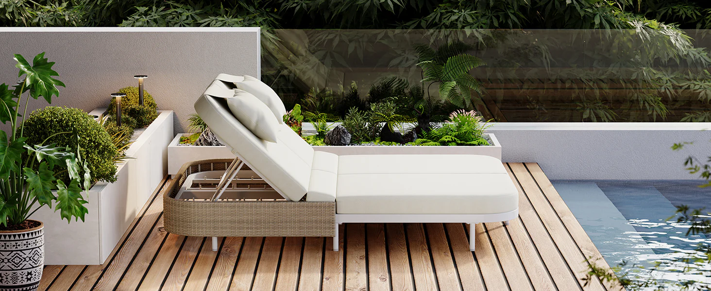 Walker Edison | Minimalist Outdoor Patio Rattan Adjustable Daybed