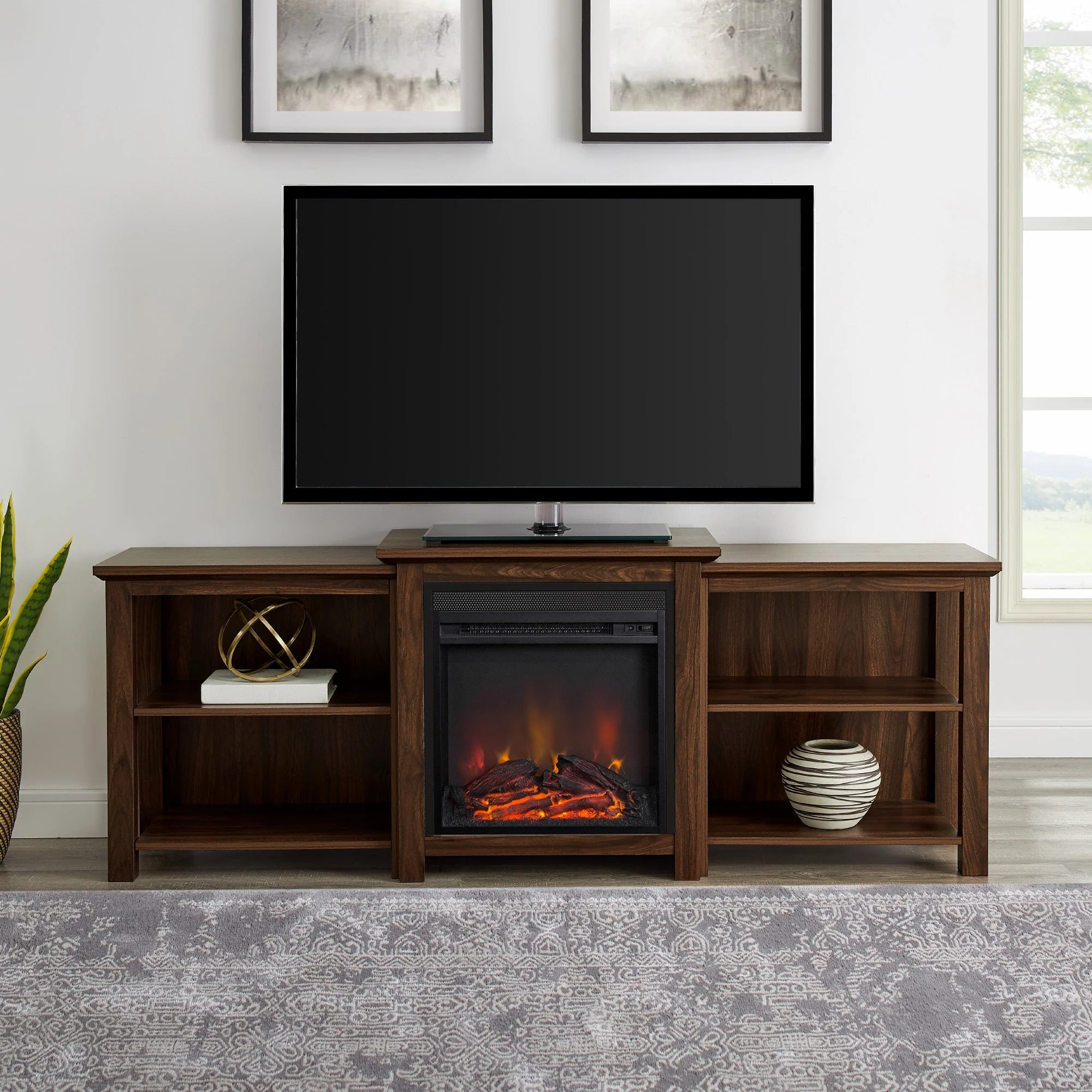 70 Tiered Top Open Shelf Fireplace TV Stand