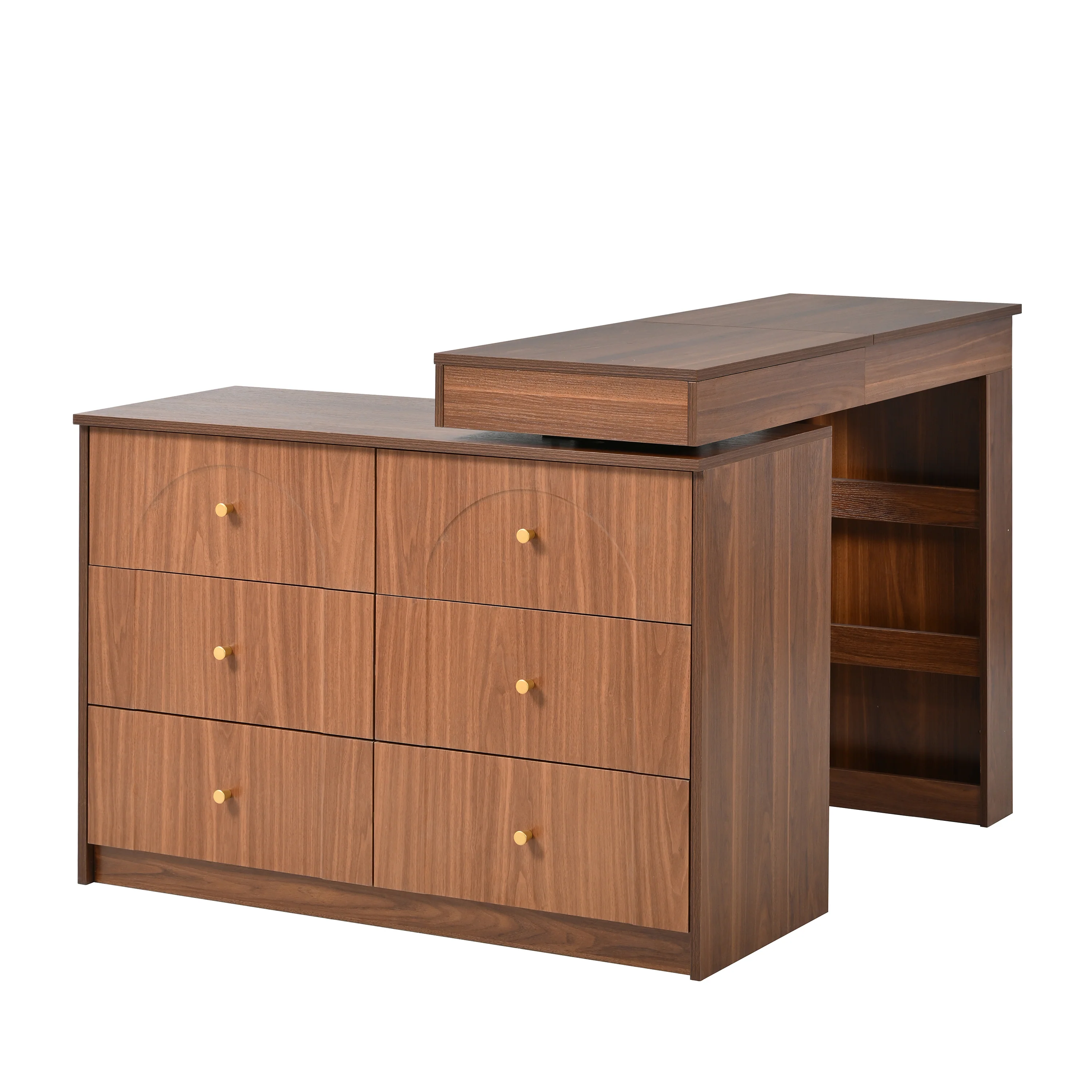Walker Edison | Multi-Functional Vanity Desk/Dresser Set with Flip-Top Mirror and Lights