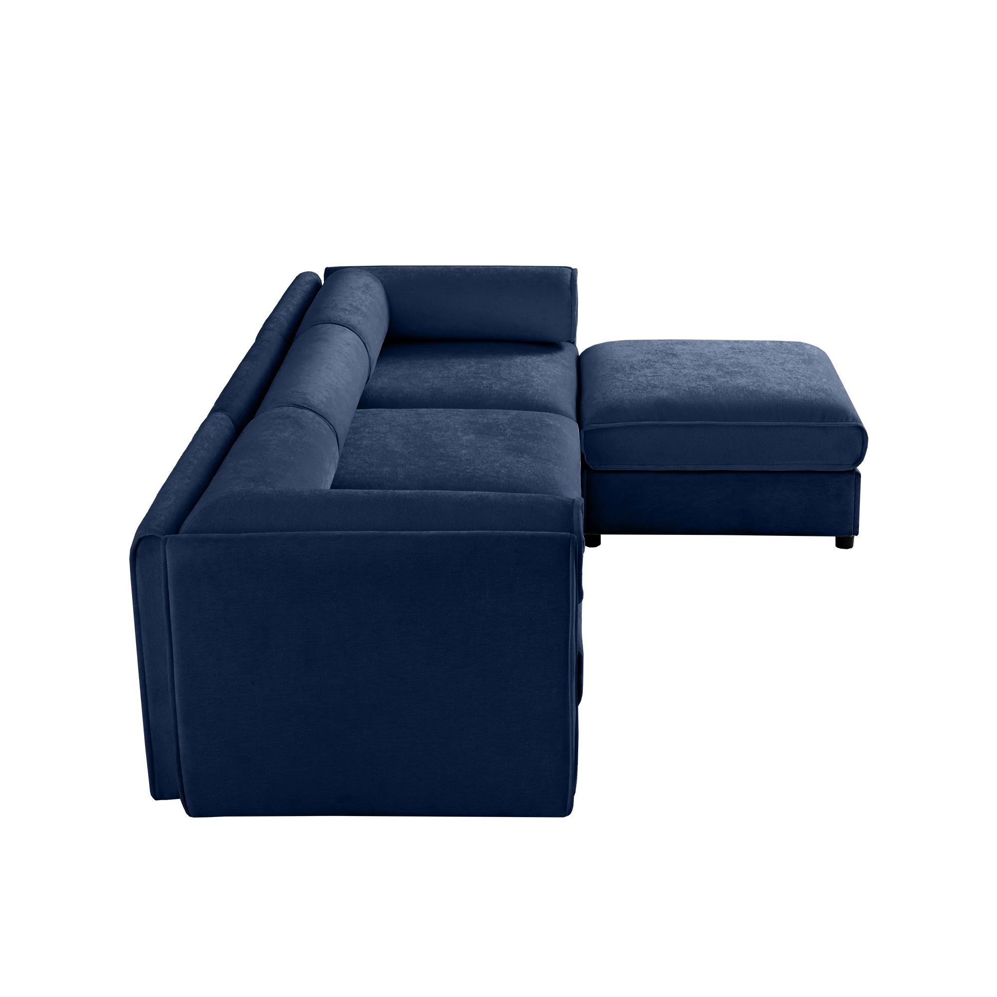 Walker Edison | Elegant L-Shaped Blue Chenille 3-Seater Sofa with Storage and Ottoman
