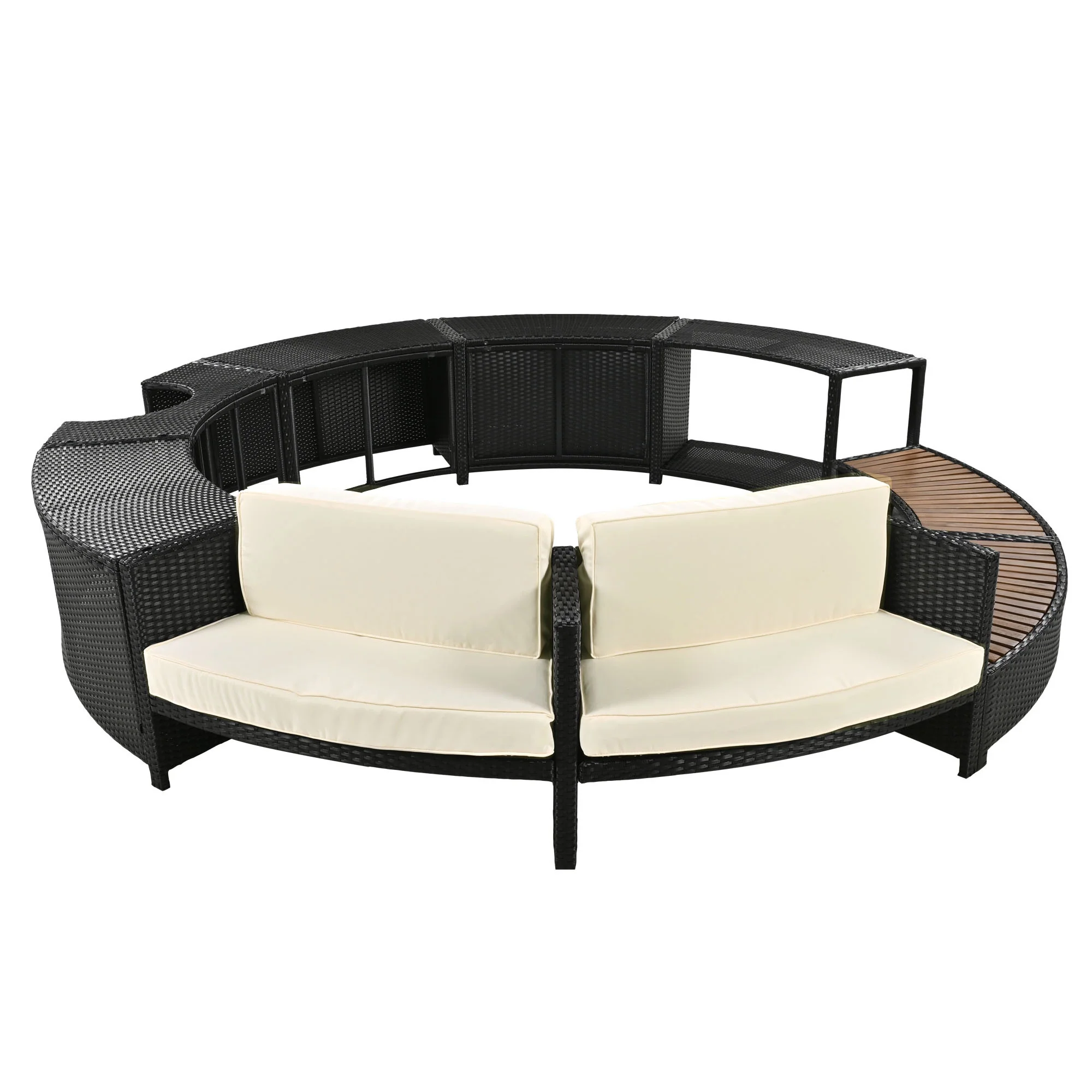 Walker Edison | Spa Surround Spa Frame Patio Rattan Sofa Set with Storage Spaces