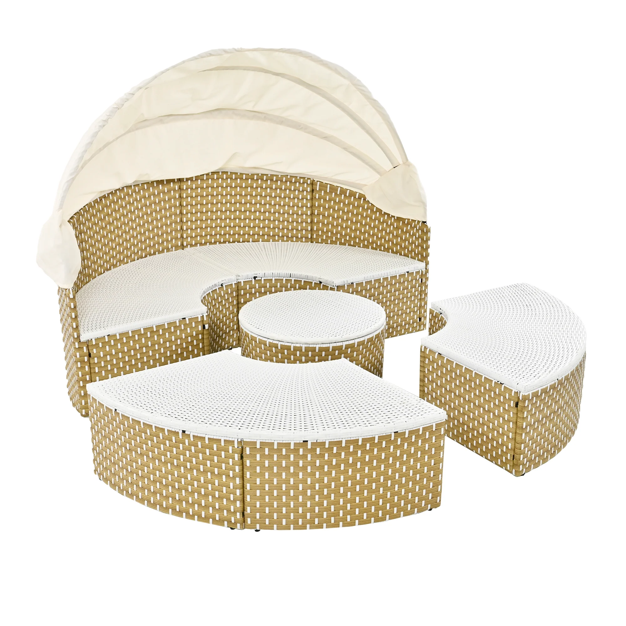Walker Edison | Outdoor Round Modular Sunbed Sofa Set