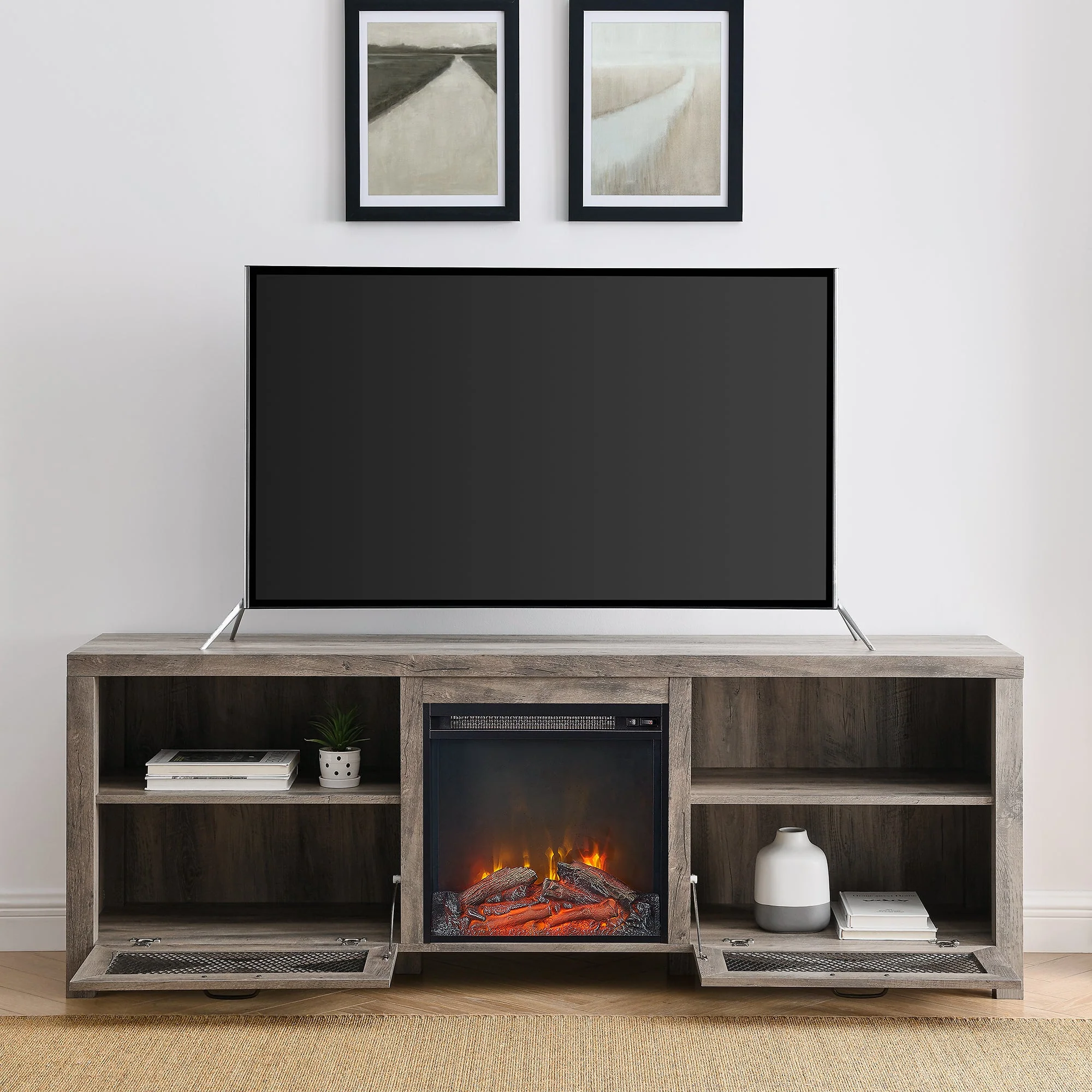Farmhouse Abilene 70 Rustic Fireplace TV Stand