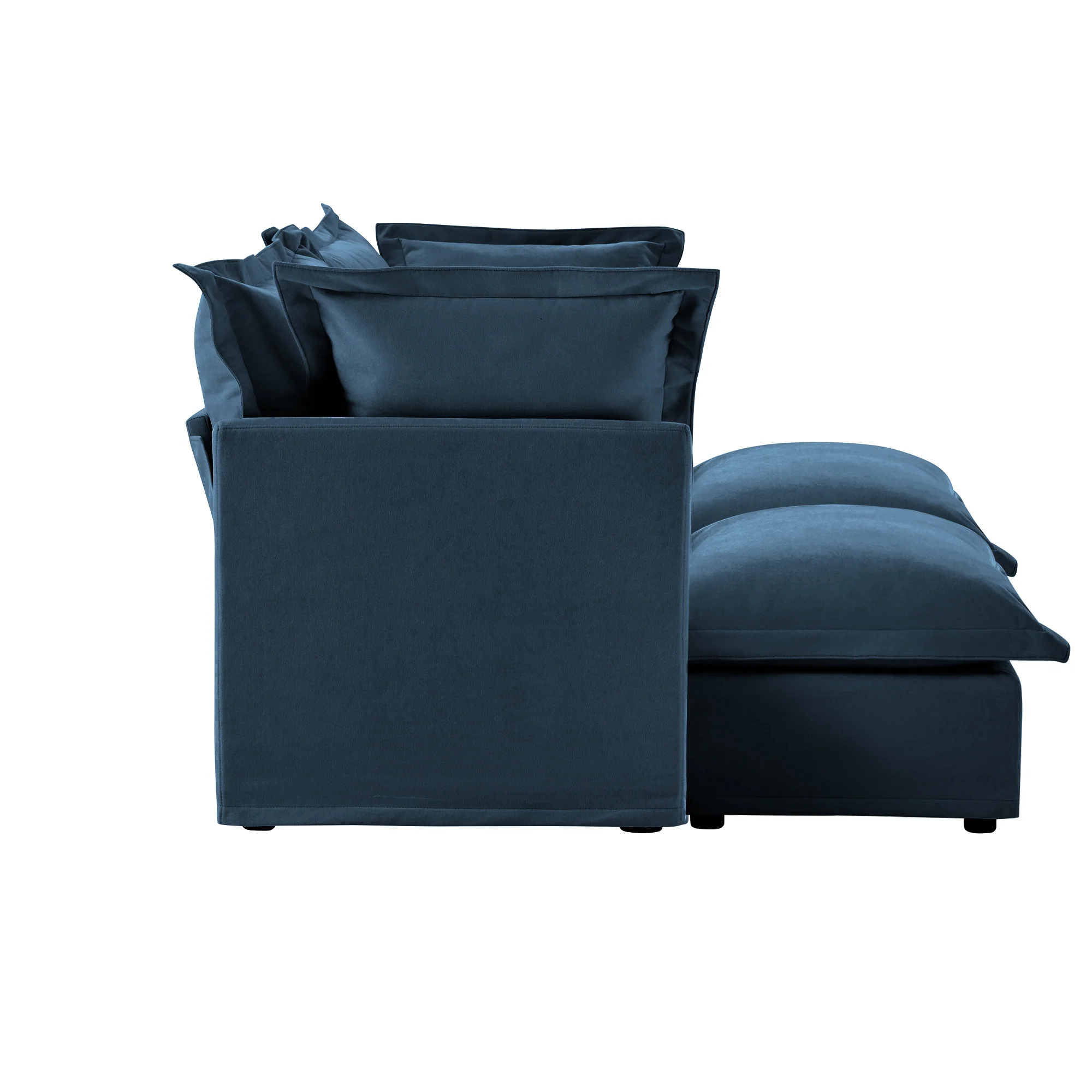 Walker Edison | Deep Seat Blue Slipcovered Loveseat Sofa with Two Ottomans