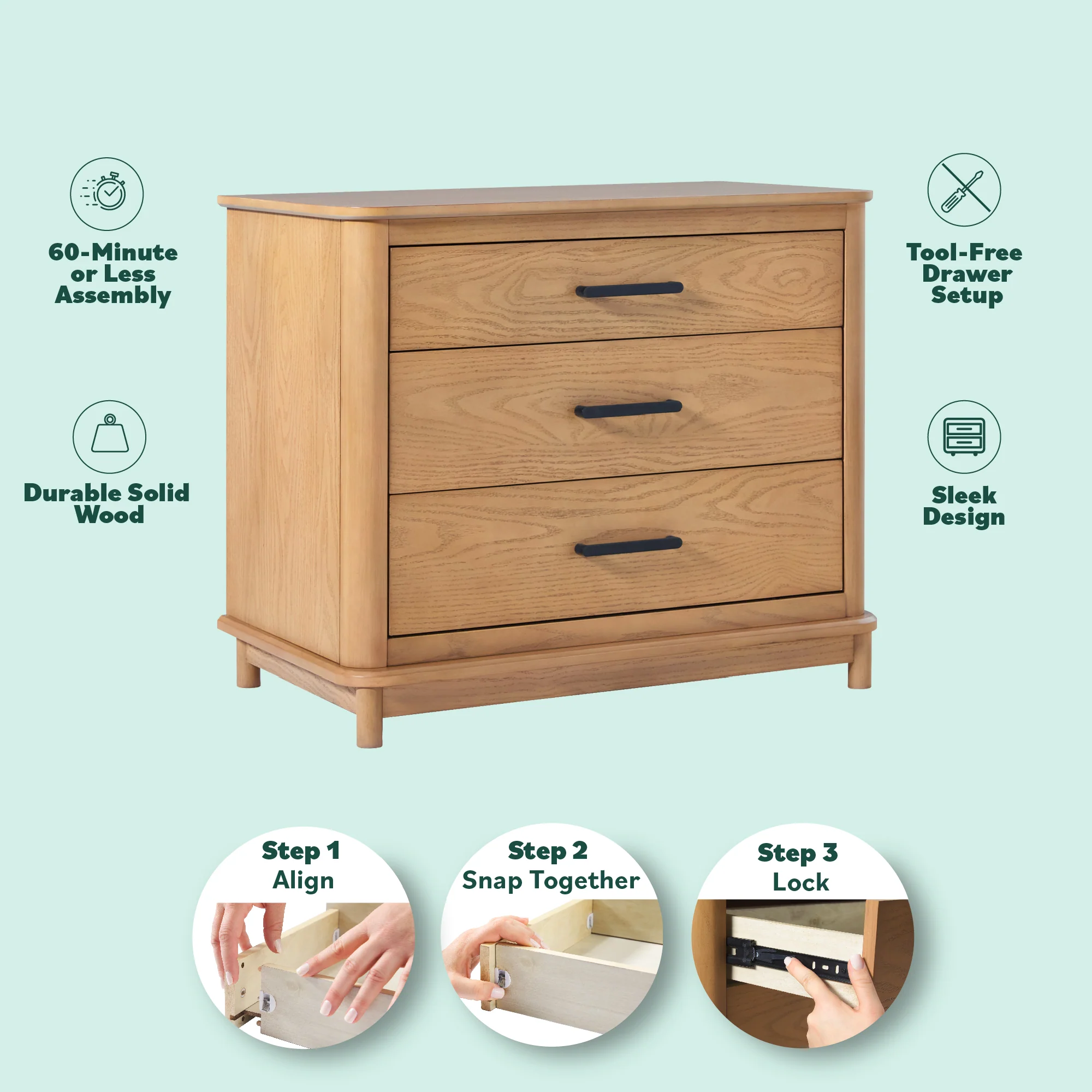 Annette Contemporary 3-Drawer Wood Nightstand