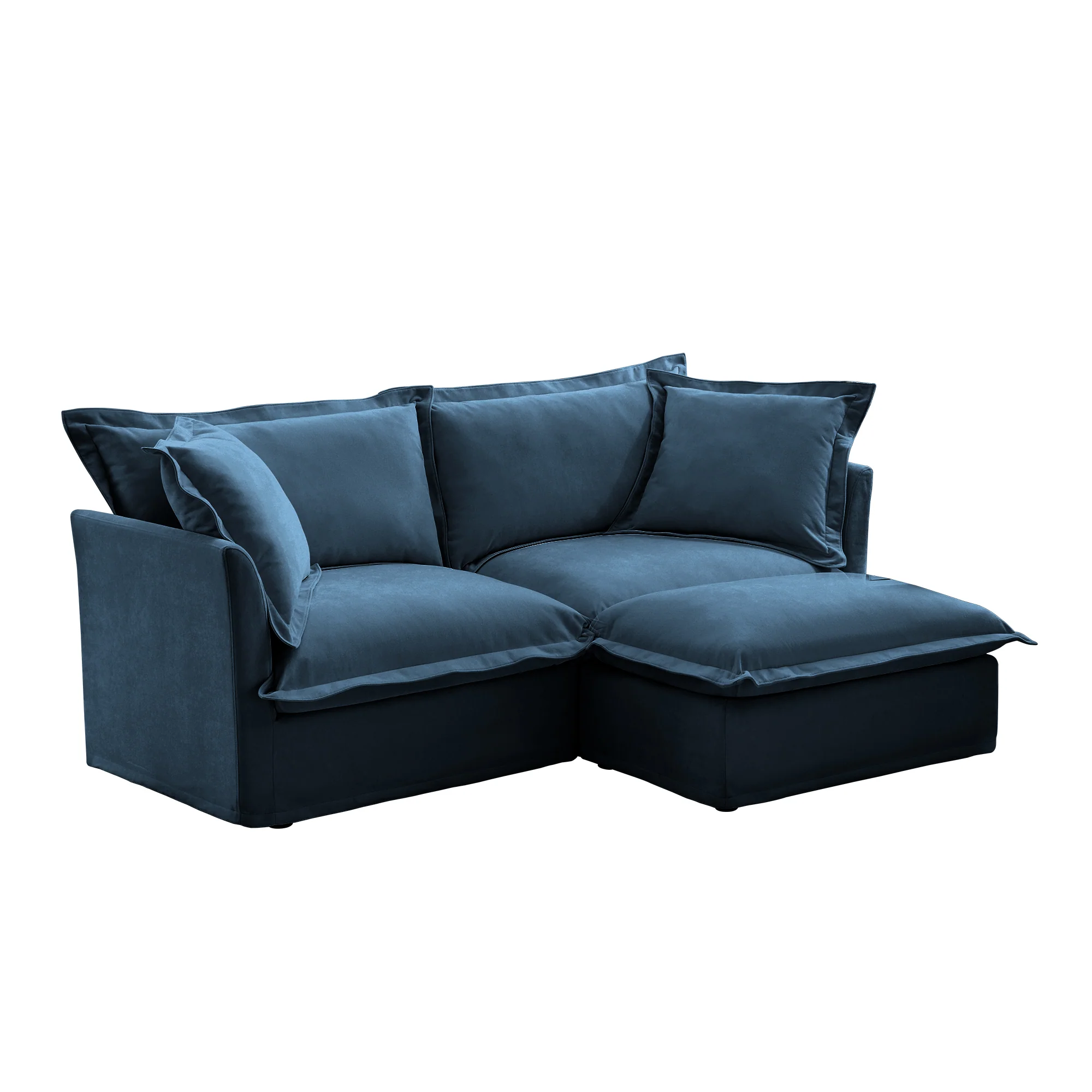 Walker Edison | Cloud Slipcovered Sectional Blue Sofa Ottoman