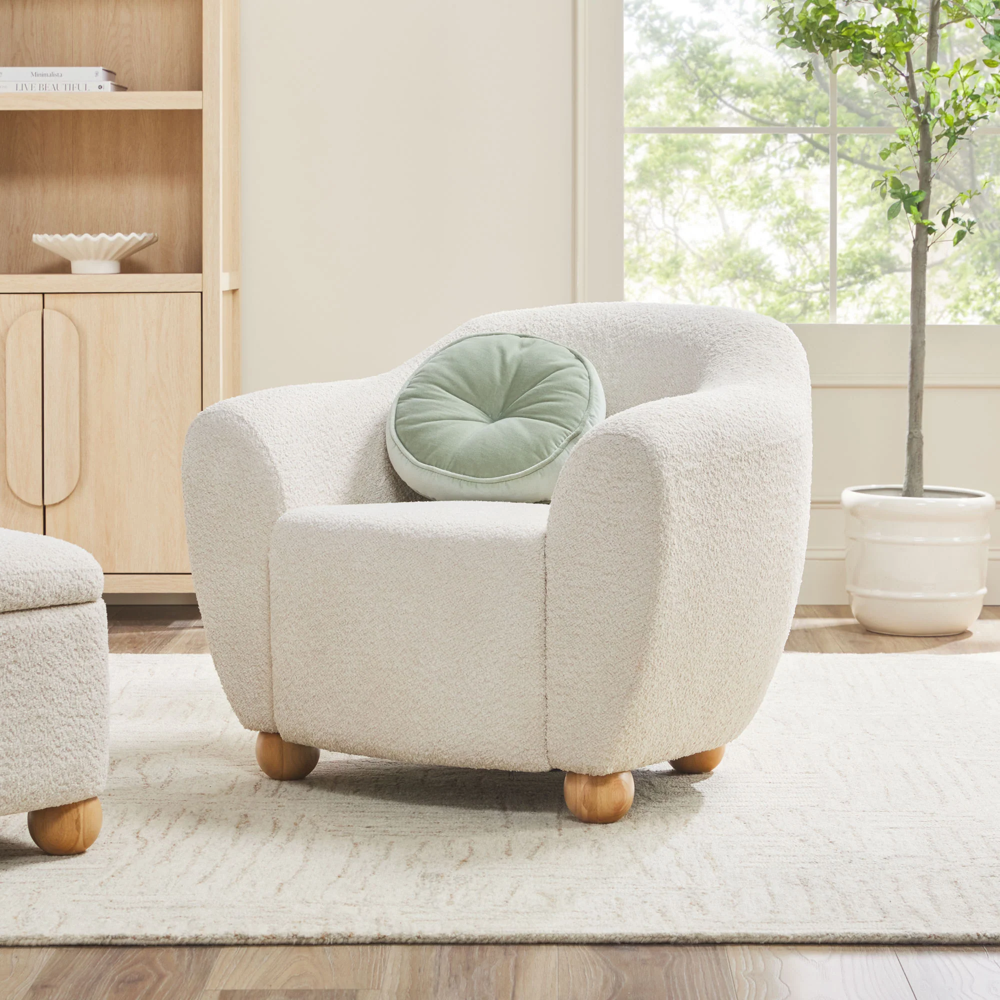 Linley Contemporary Bouclé Upholstered Accent Chair with Ottoman Set