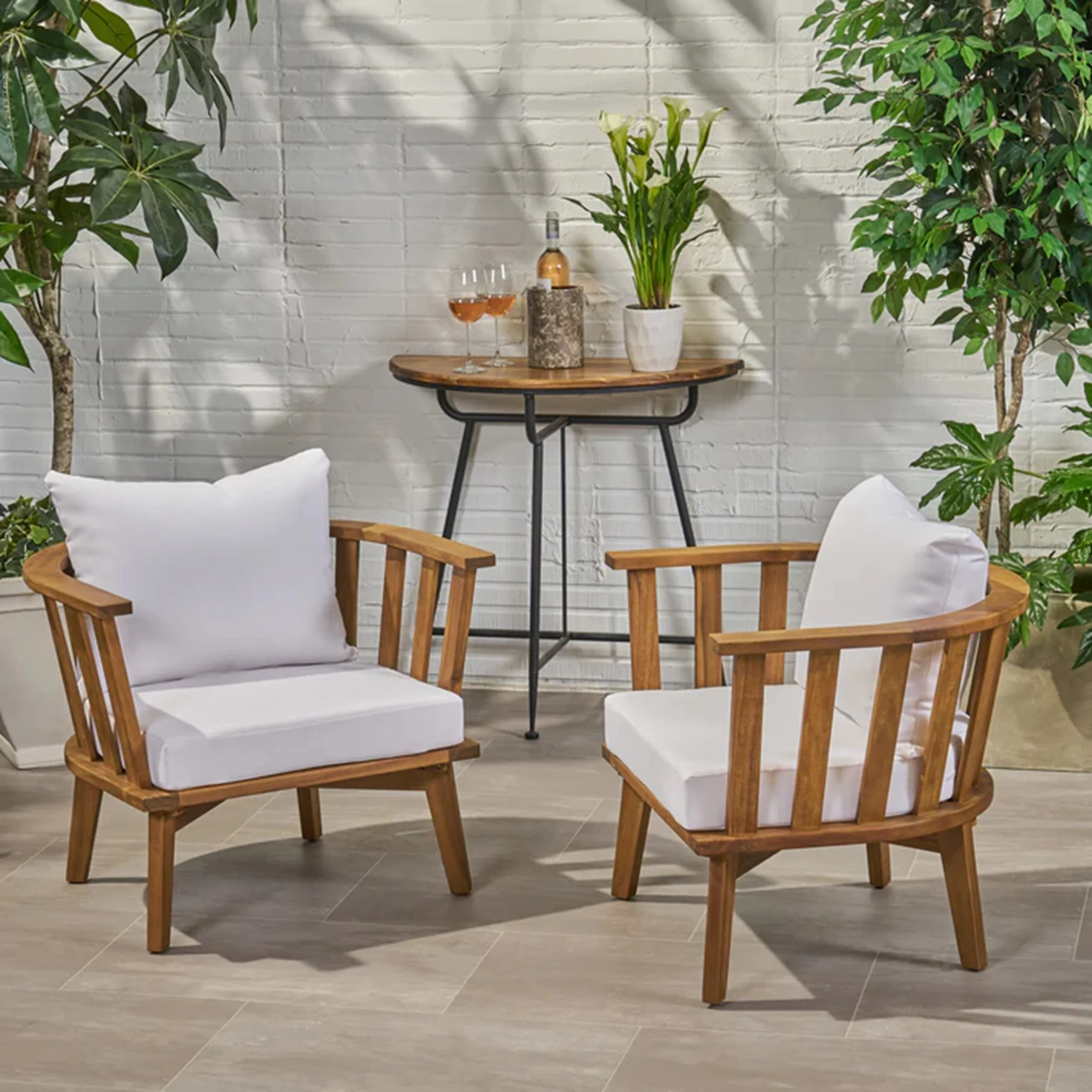 Walker Edison | Teak Acacia Wood Outdoor Patio Club Chair Set of 2