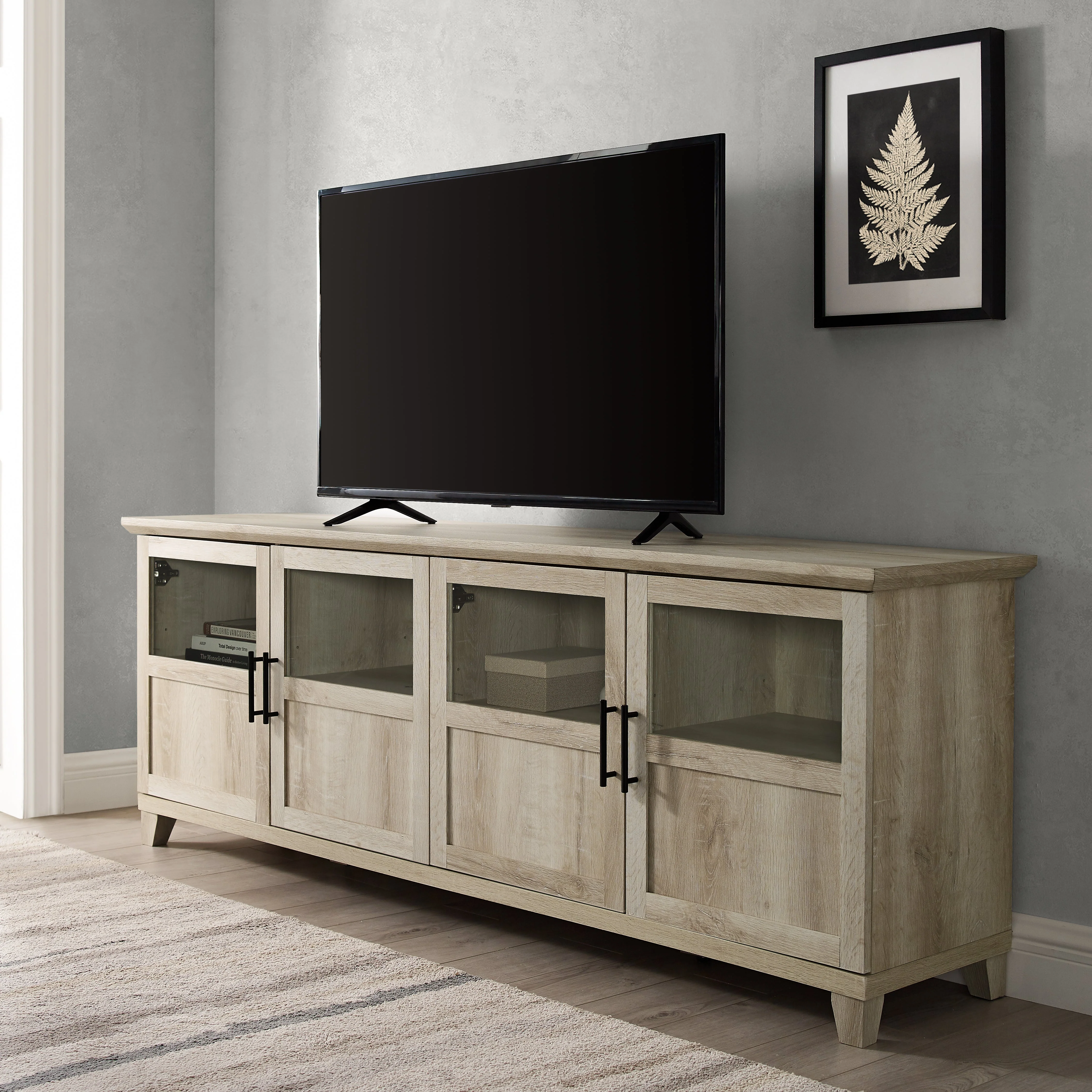 Goodwin 70 TV Stand with Glass and Wood 4 Panel Doors