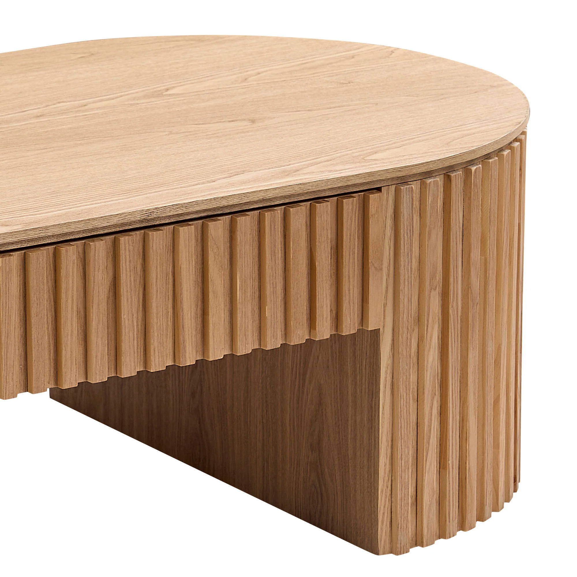 Walker Edison | Reeded Oval Wood Coffee Table With Drawer