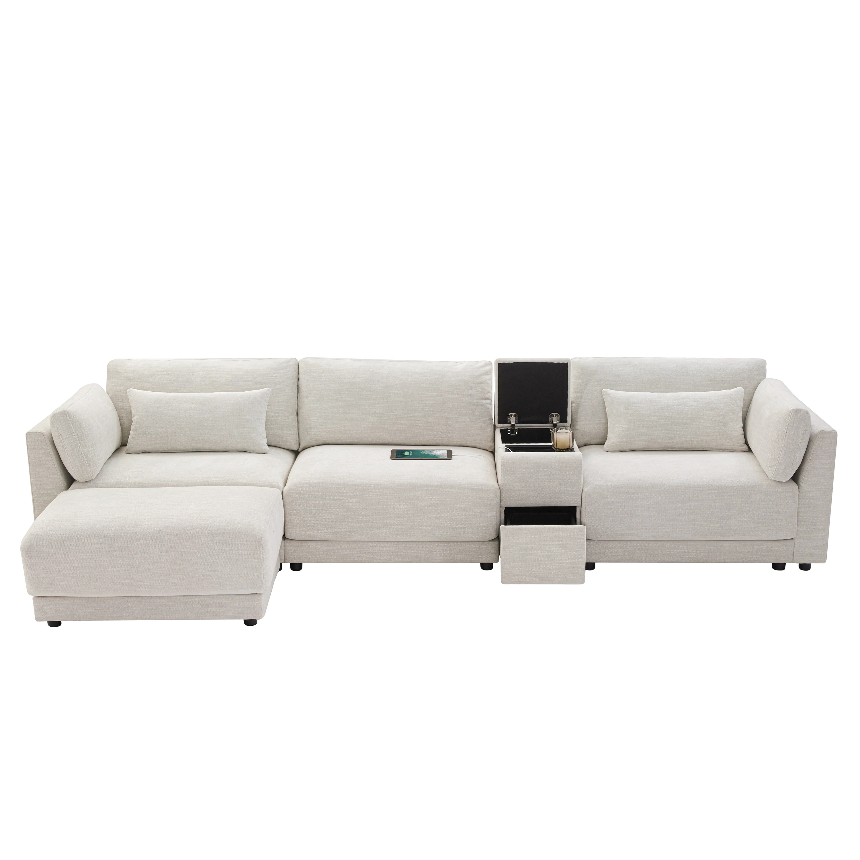 Walker Edison | Chenille Sectional Sofa with Storage Console