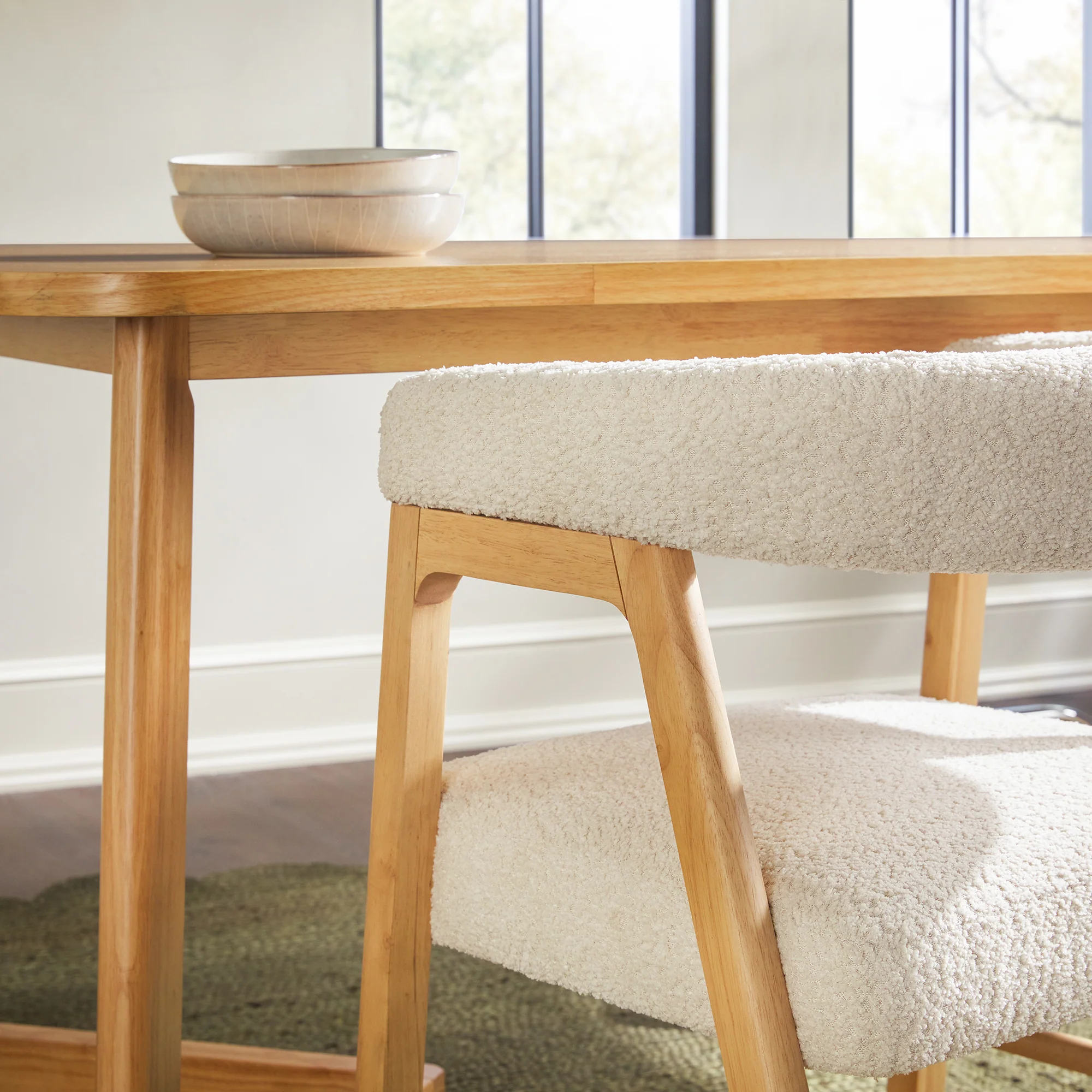 Ezra Modern Solid Wood Dining Chair with Boucle Upholstery (Set of 2)