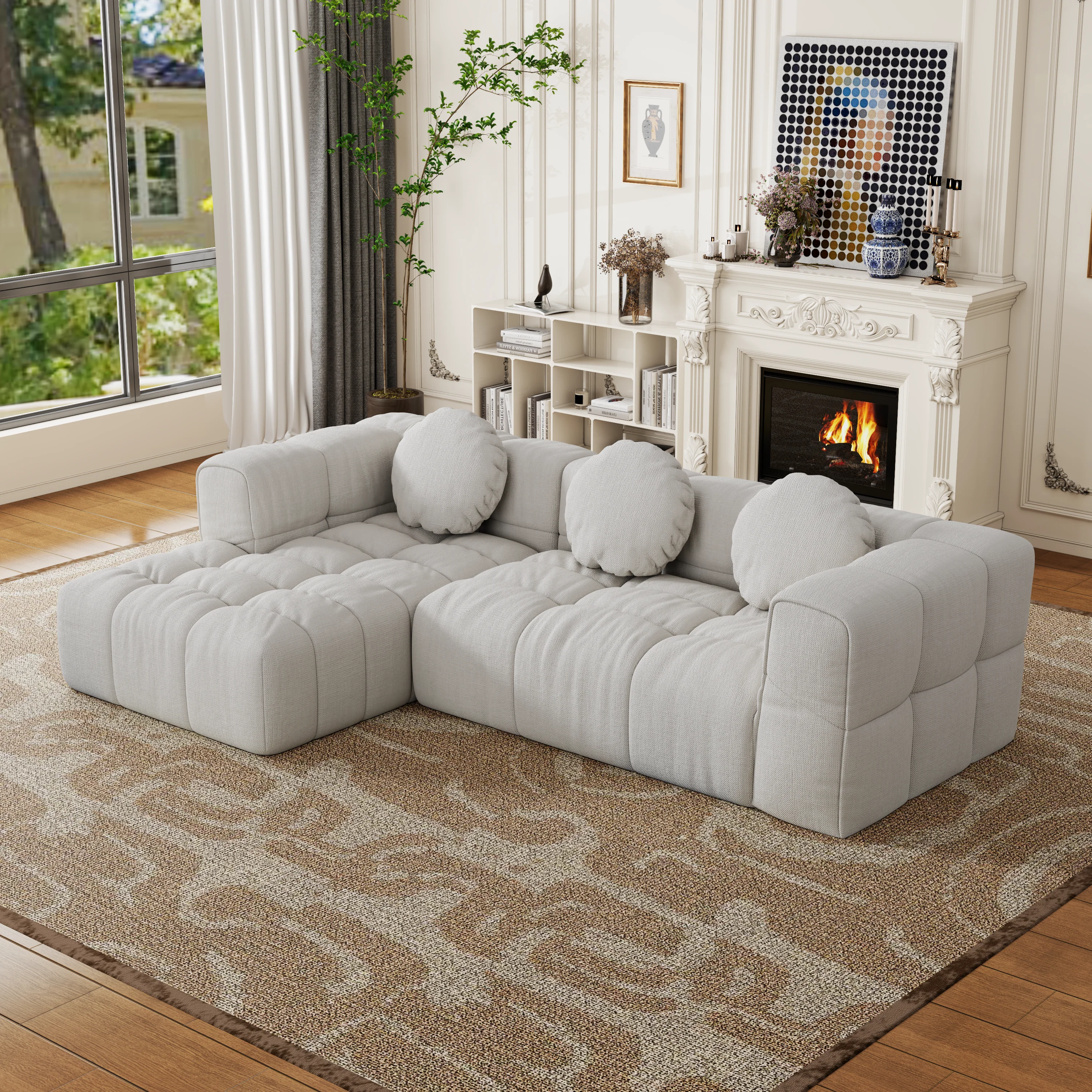 Walker Edison | Modular Minimalist Tufted Sectional Sofa Set with 3 pillows