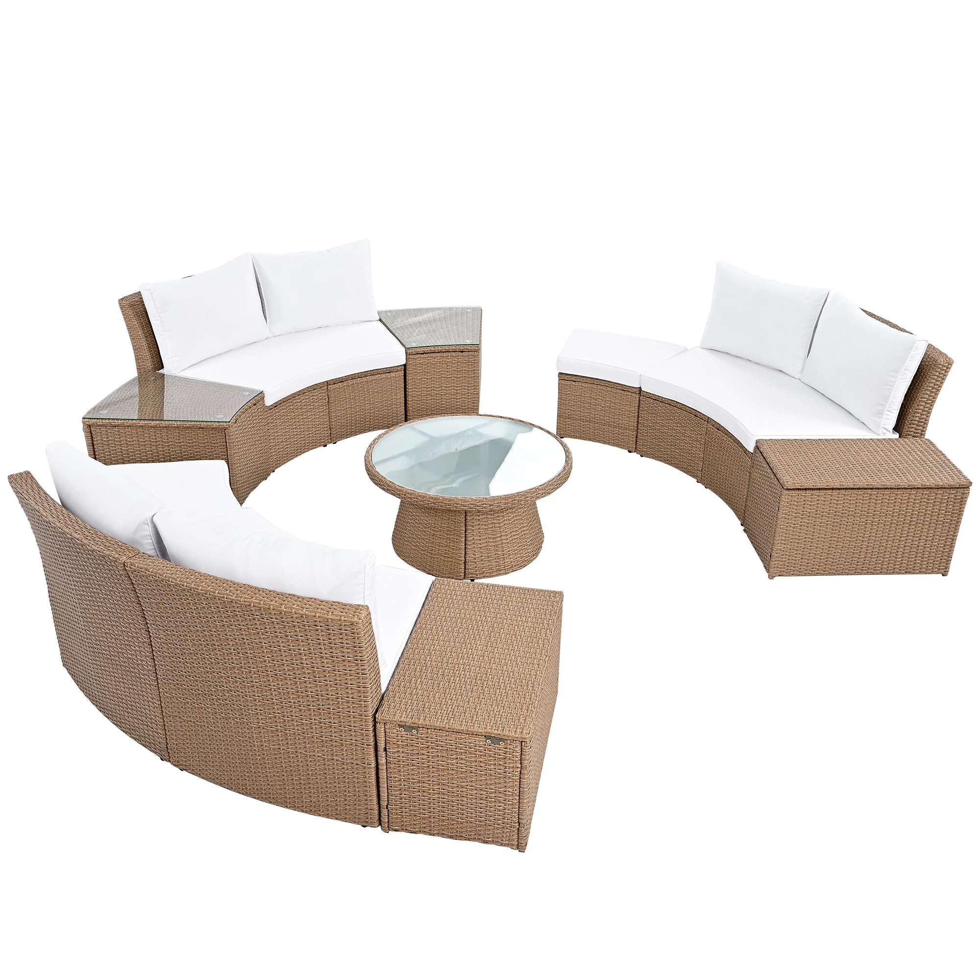 Walker Edison | Wicker Half Moon Outdoor 10-Piece Sectional Sofa Set with Storage
