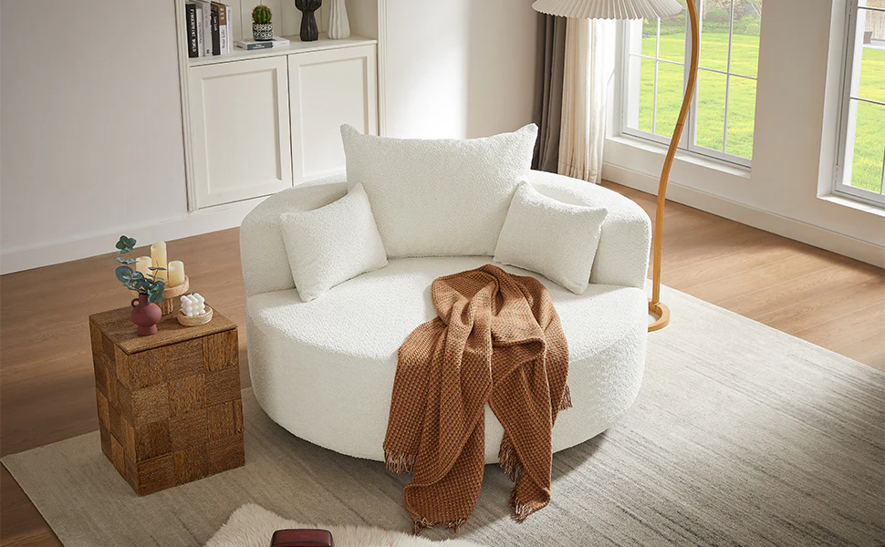 Walker Edison | 360° Swivel Accent Round Sofa Chair with Pillows