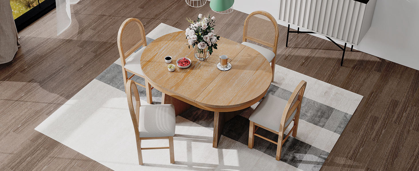 Walker Edison | Extendable 5-Piece Round Dining Table Set for 4