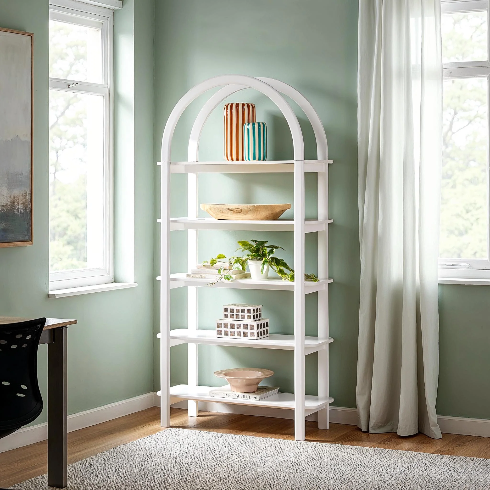 Zoey Modern Arched Wood Storage Bookcase