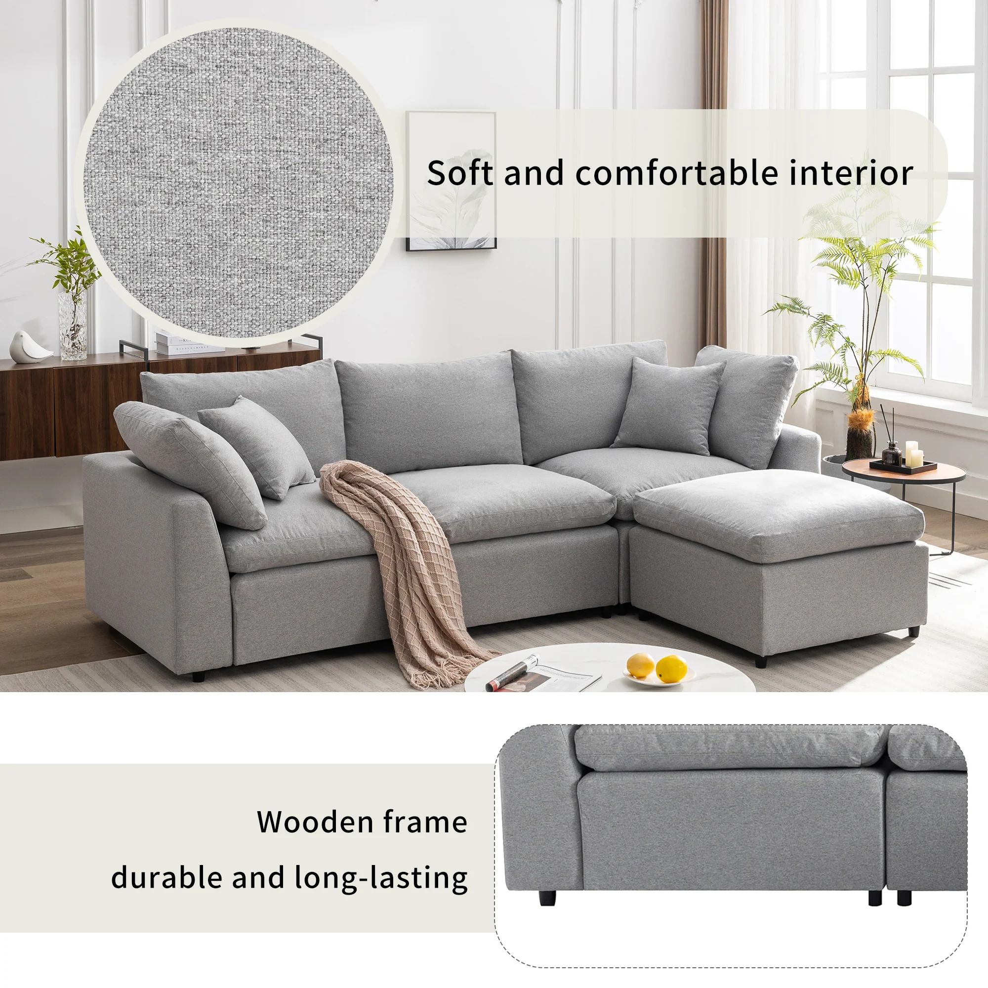 Walker Edison | Down Filled Convertible Sectional Sofa with Reversible Chaise
