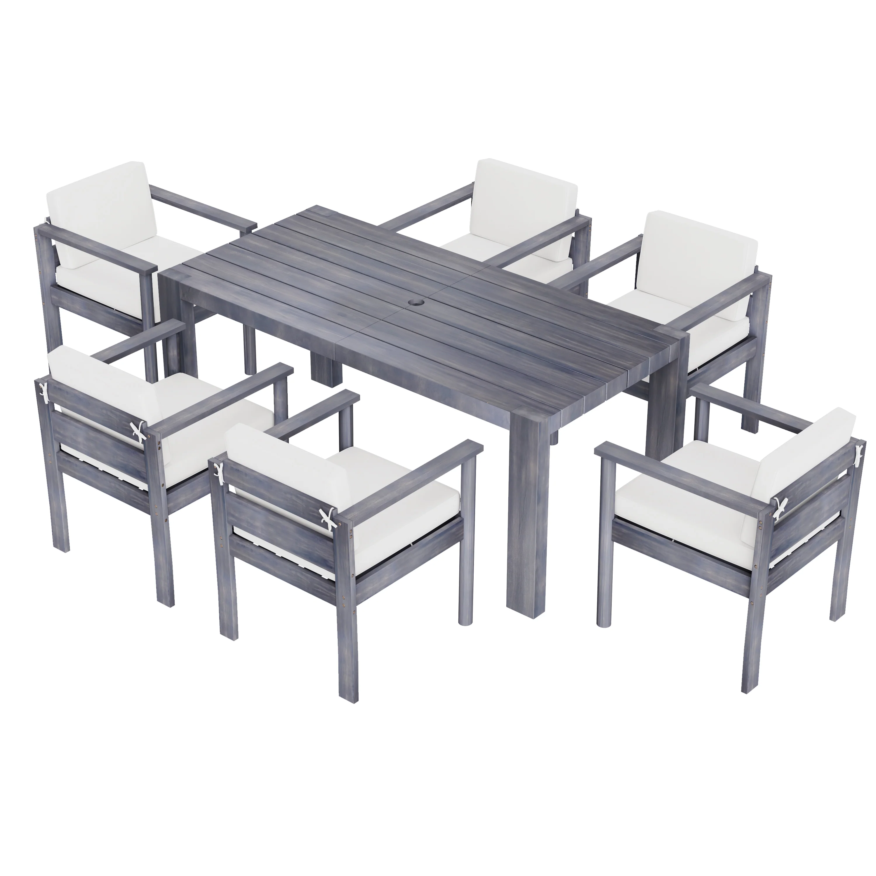 Walker Edison | Grey Wood Outdoor 7-Piece Patio Dining Table Set for 6