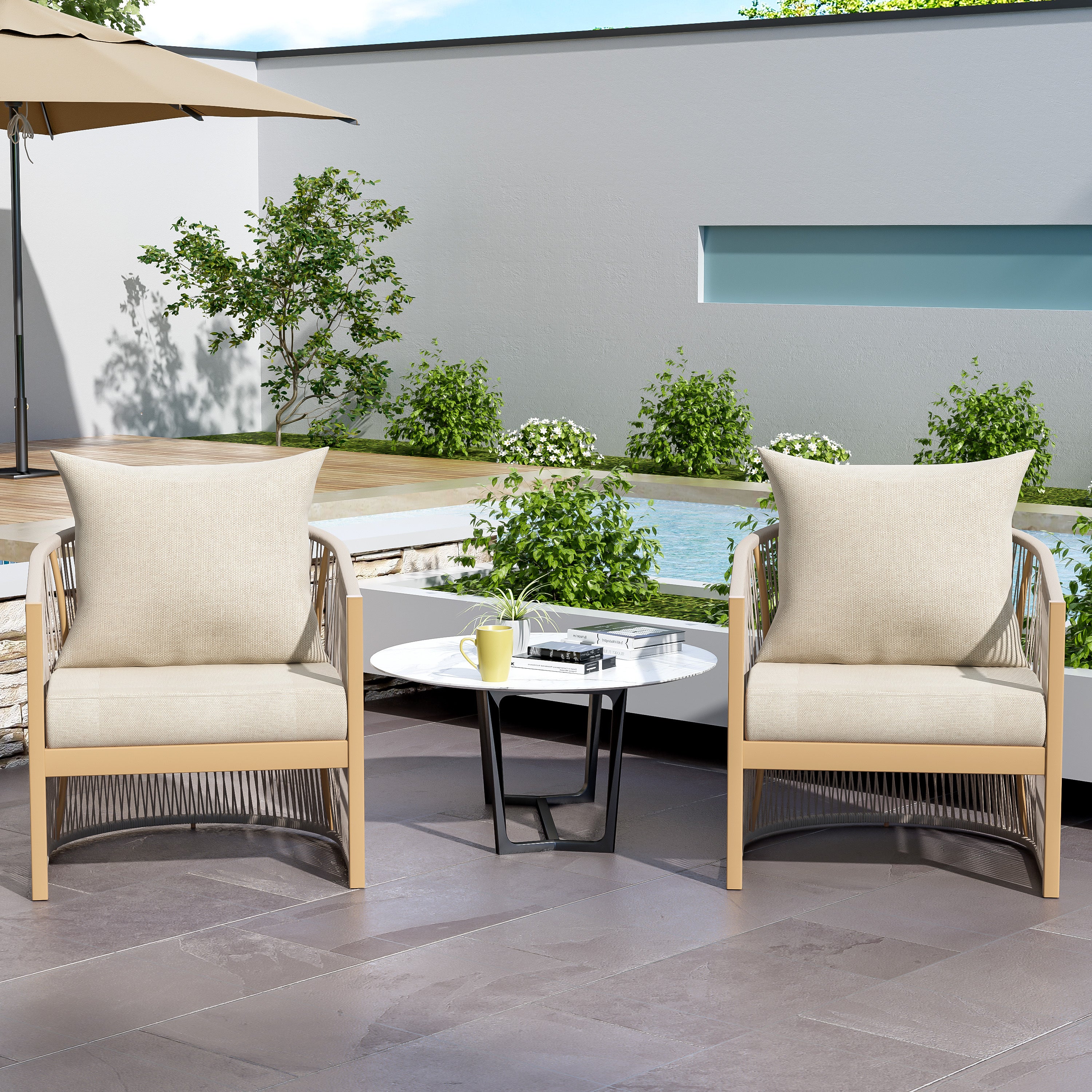 Walker Edison | Stylish Rope-Weave Design Curved Club Chair Set